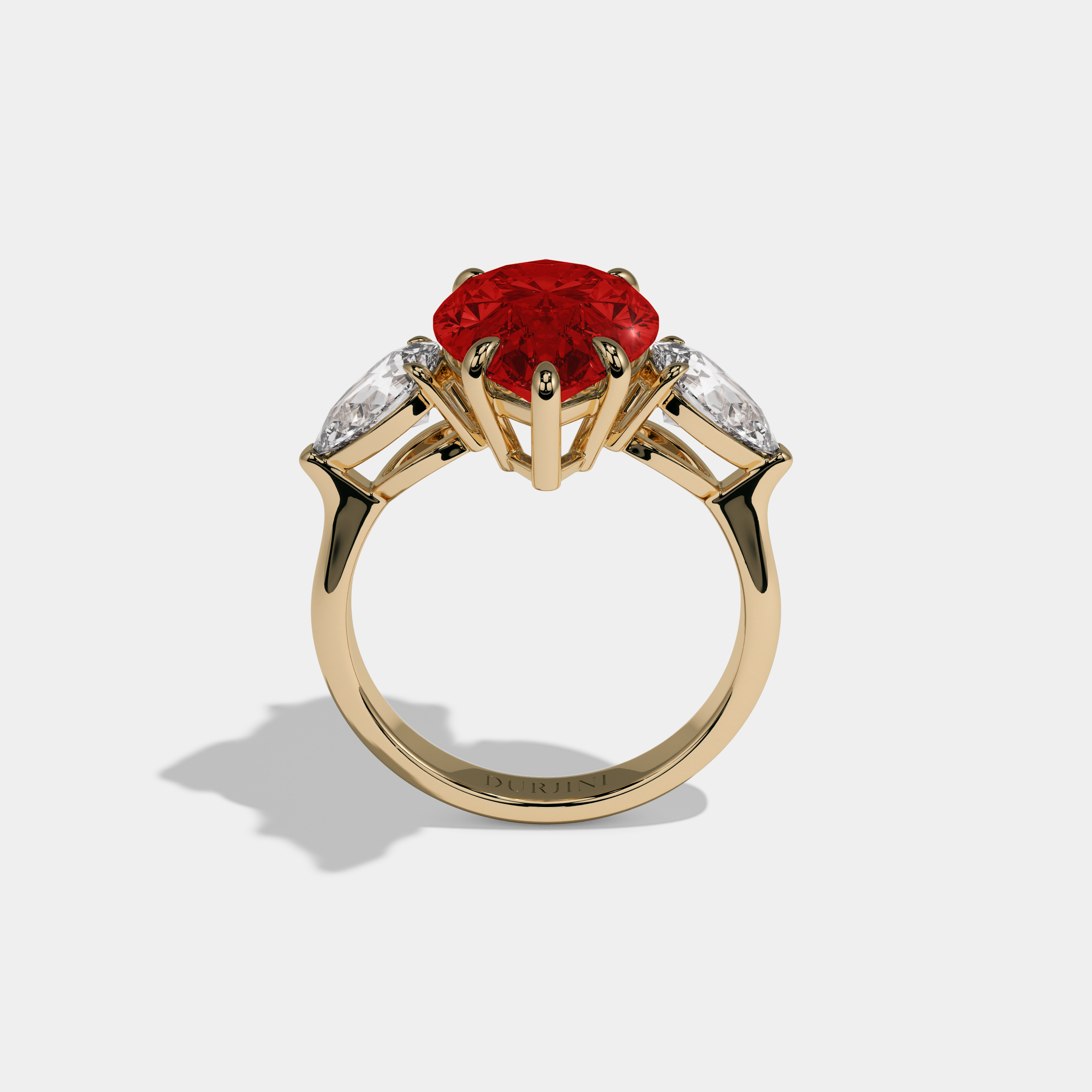 Philippa Fancy Red Pear Cut Diamond Plain Band With Pear Cut Sides Engagement Ring 8ct 18k Yellow Gold