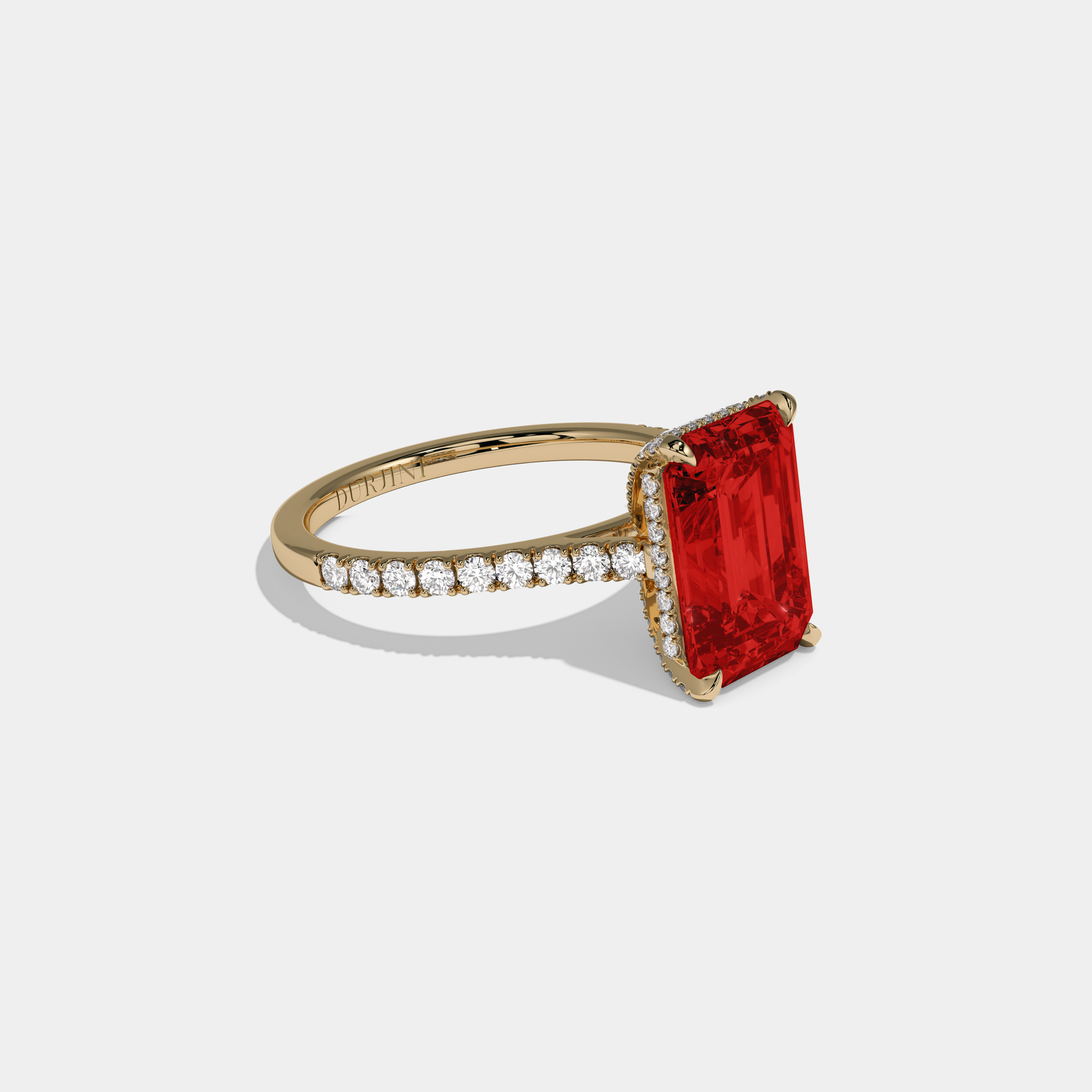 Anne Fancy Red Emerald Cut Diamond Band Engagement Ring 8ct 18k Yellow Gold