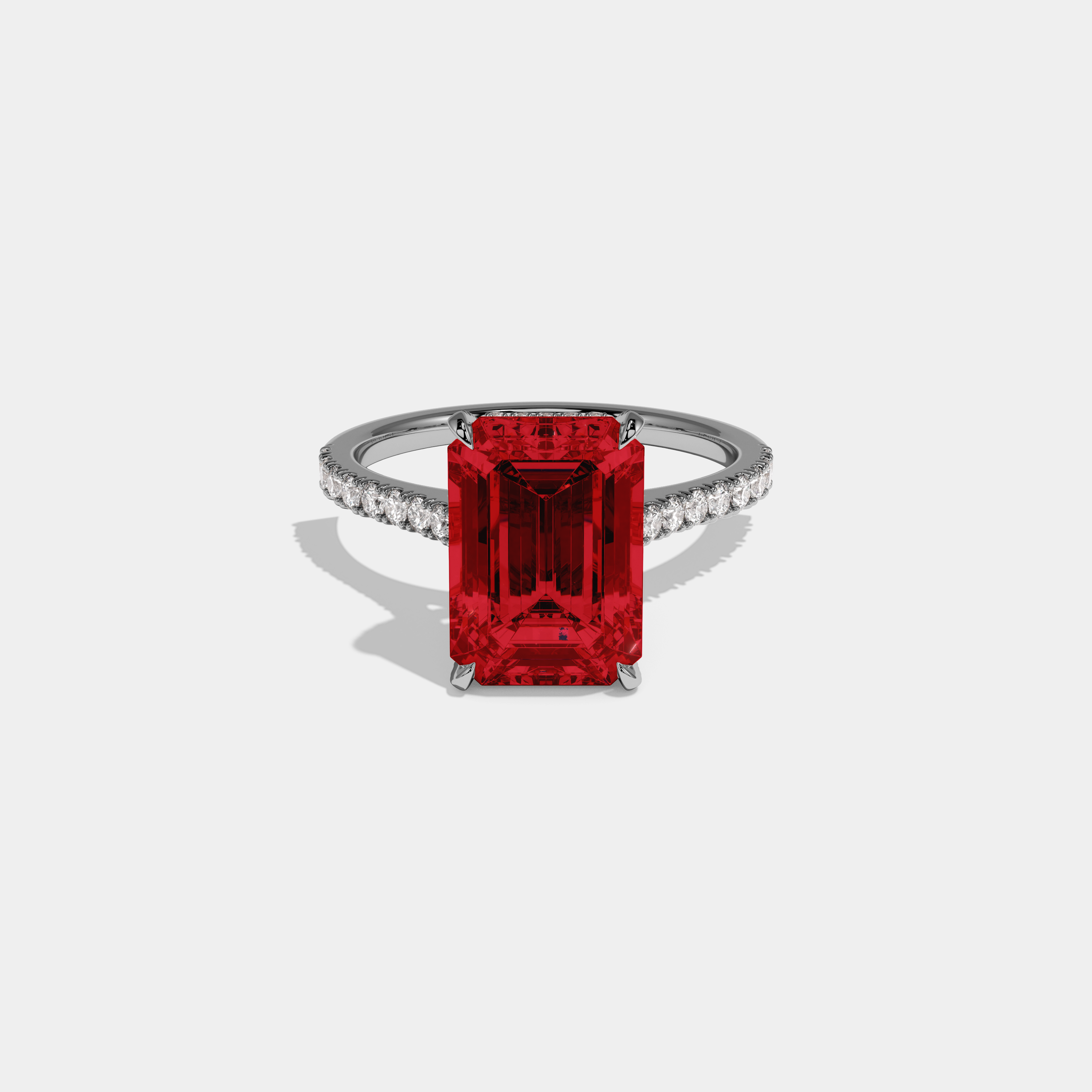 Elizabeth Fancy Red Emerald Cut Diamond Band Engagement Ring 8ct 18k White Gold