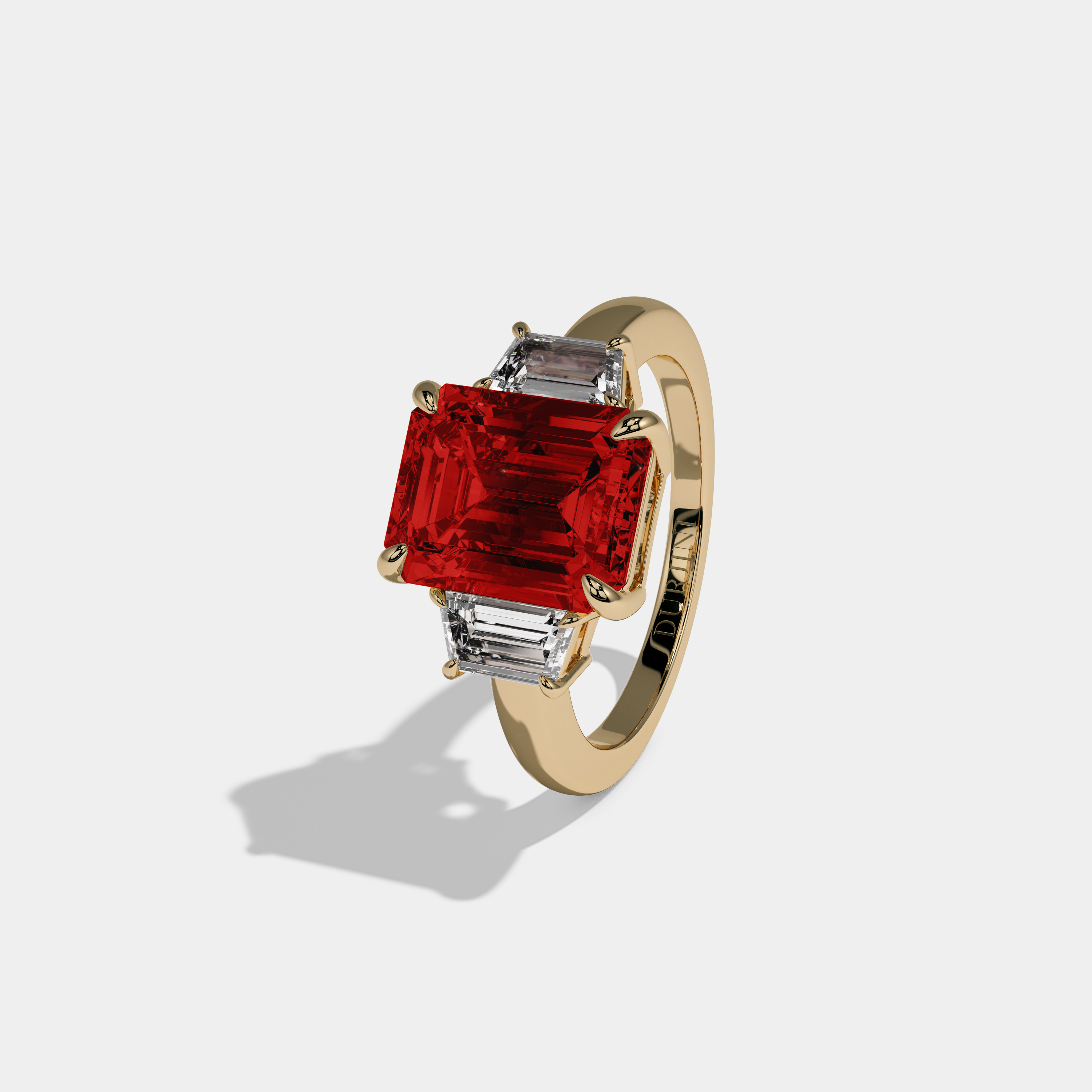 Philippa Fancy Red Emerald Cut Diamond Plain Band With Step Cut Sides Engagement Ring 8ct 18k Yellow Gold
