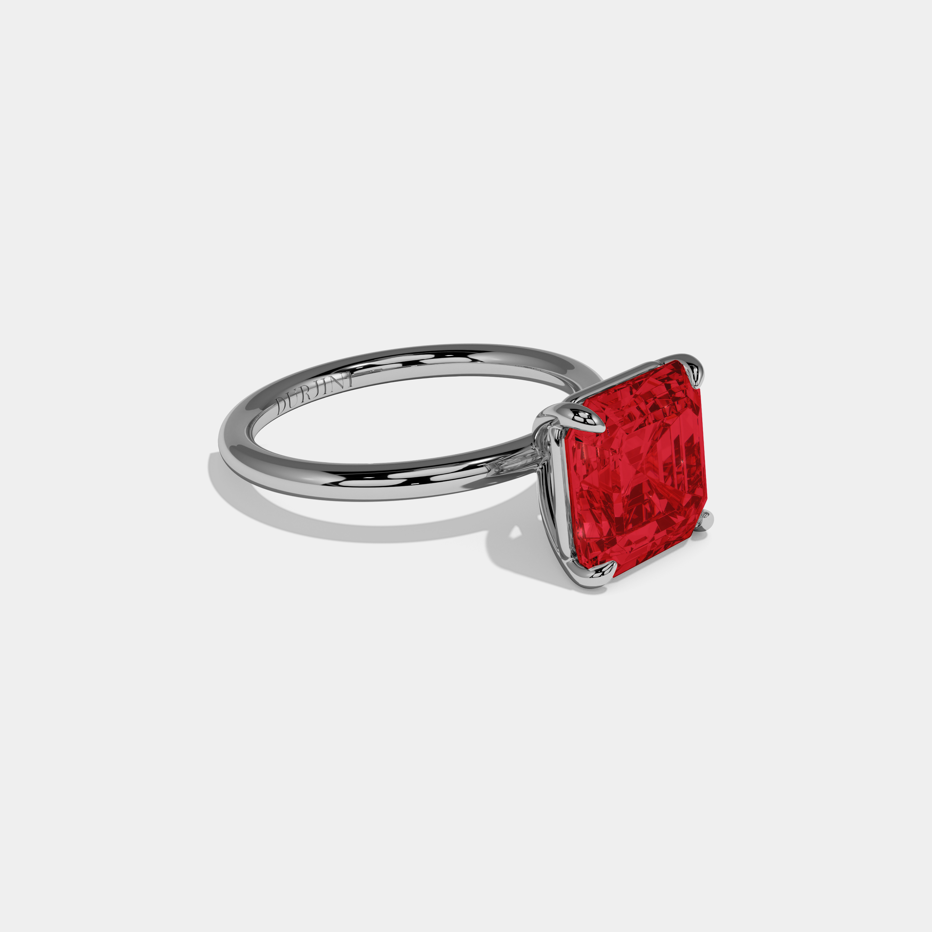 Isabella Fancy Red Asscher Cut Diamond Plain Band Engagement Ring 6ct 18k White Gold