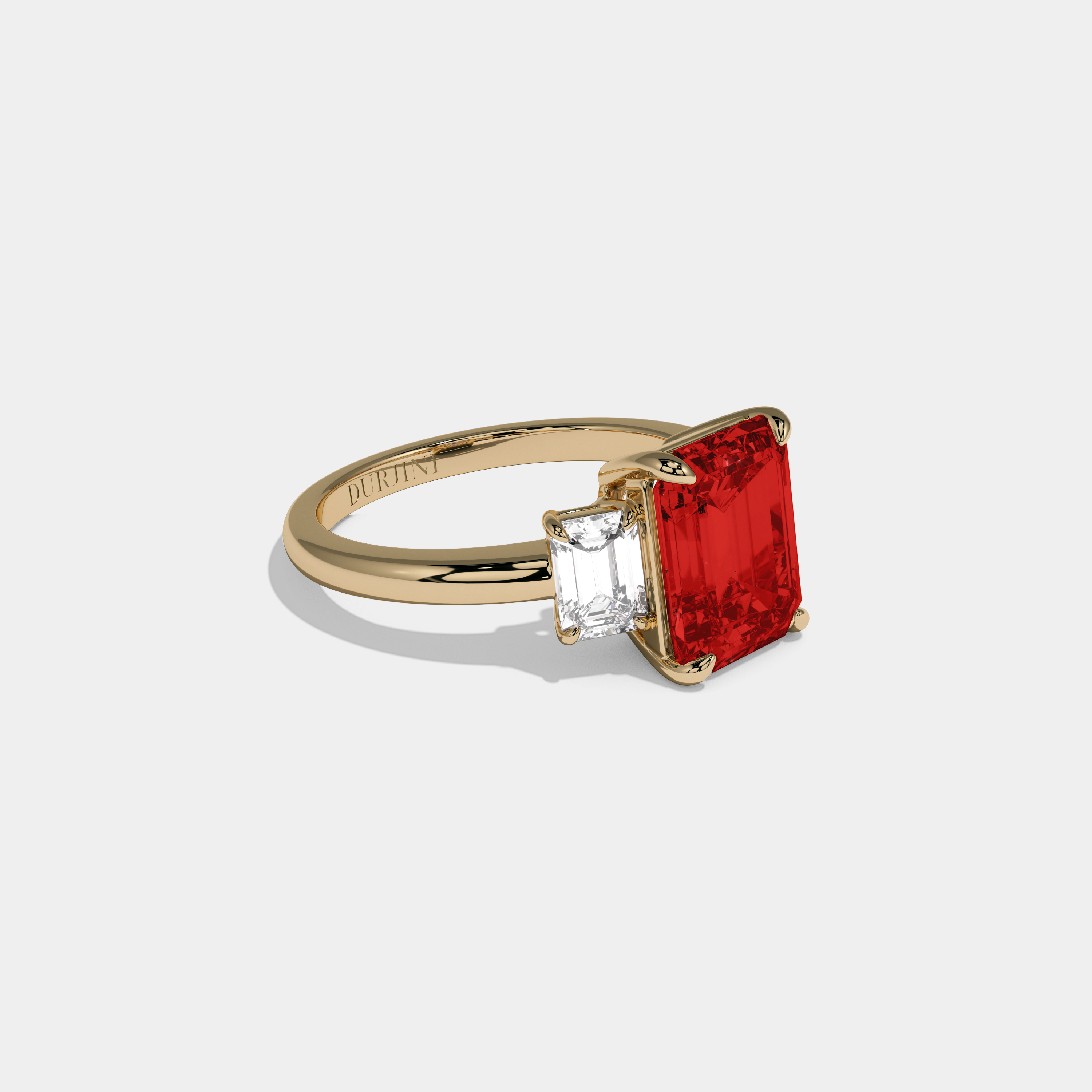 Philippa Fancy Red Emerald Cut Diamond Plain Band With Emerald Cut Sides Engagement Ring 8ct 18k Yellow Gold