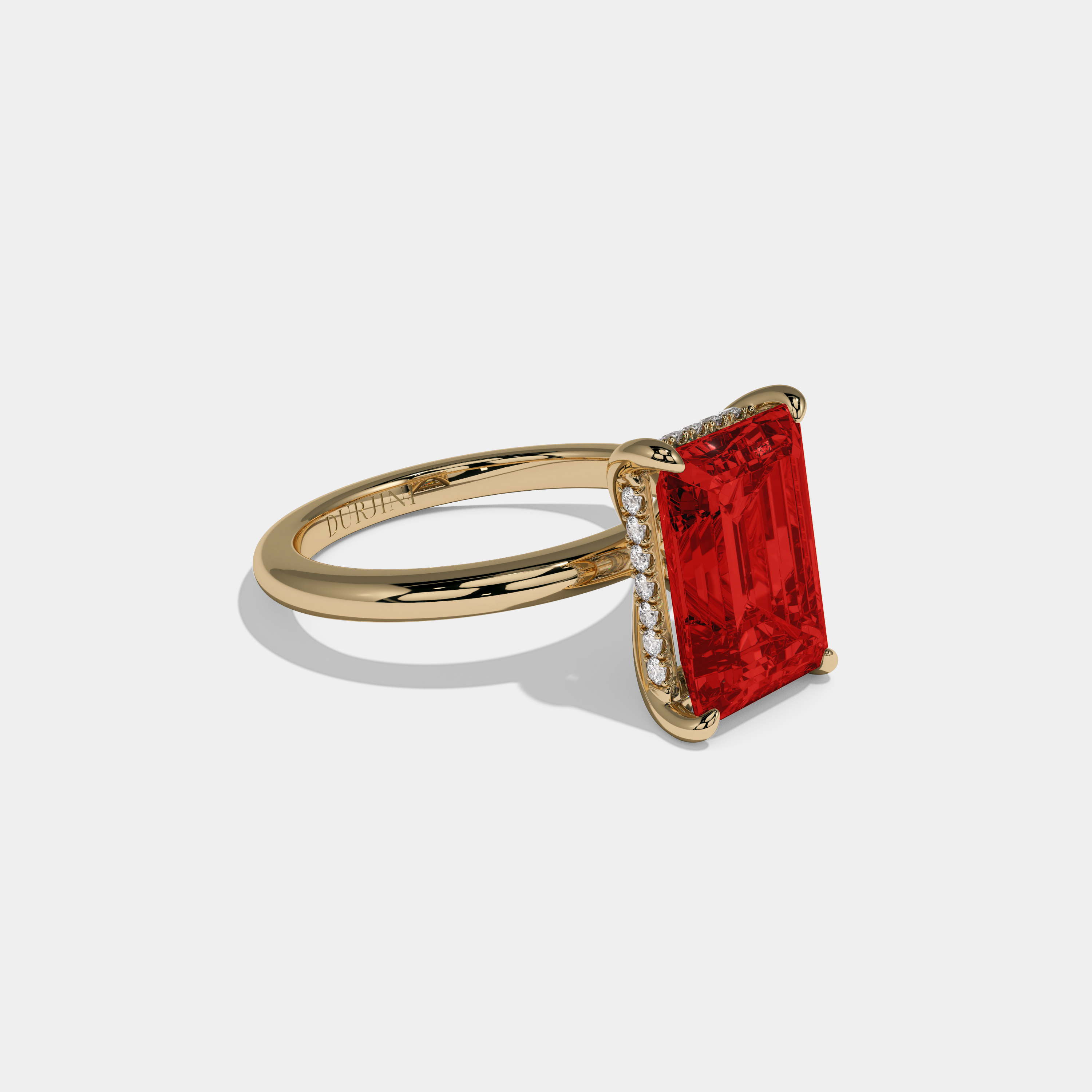 Georgiana Fancy Red Emerald Cut Diamond Plain Band Engagement Ring 6.5ct 18K Yellow Gold