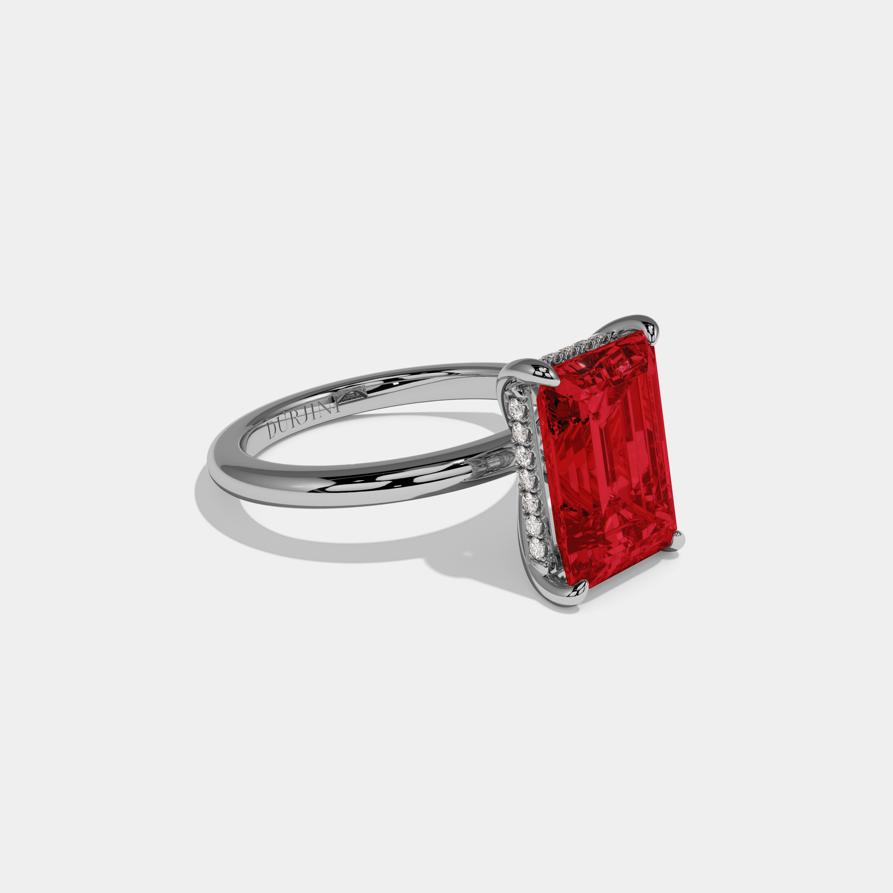 Amelia Fancy Red Emerald Cut Diamond Plain Band Engagement Ring 6.5ct 18K White Gold