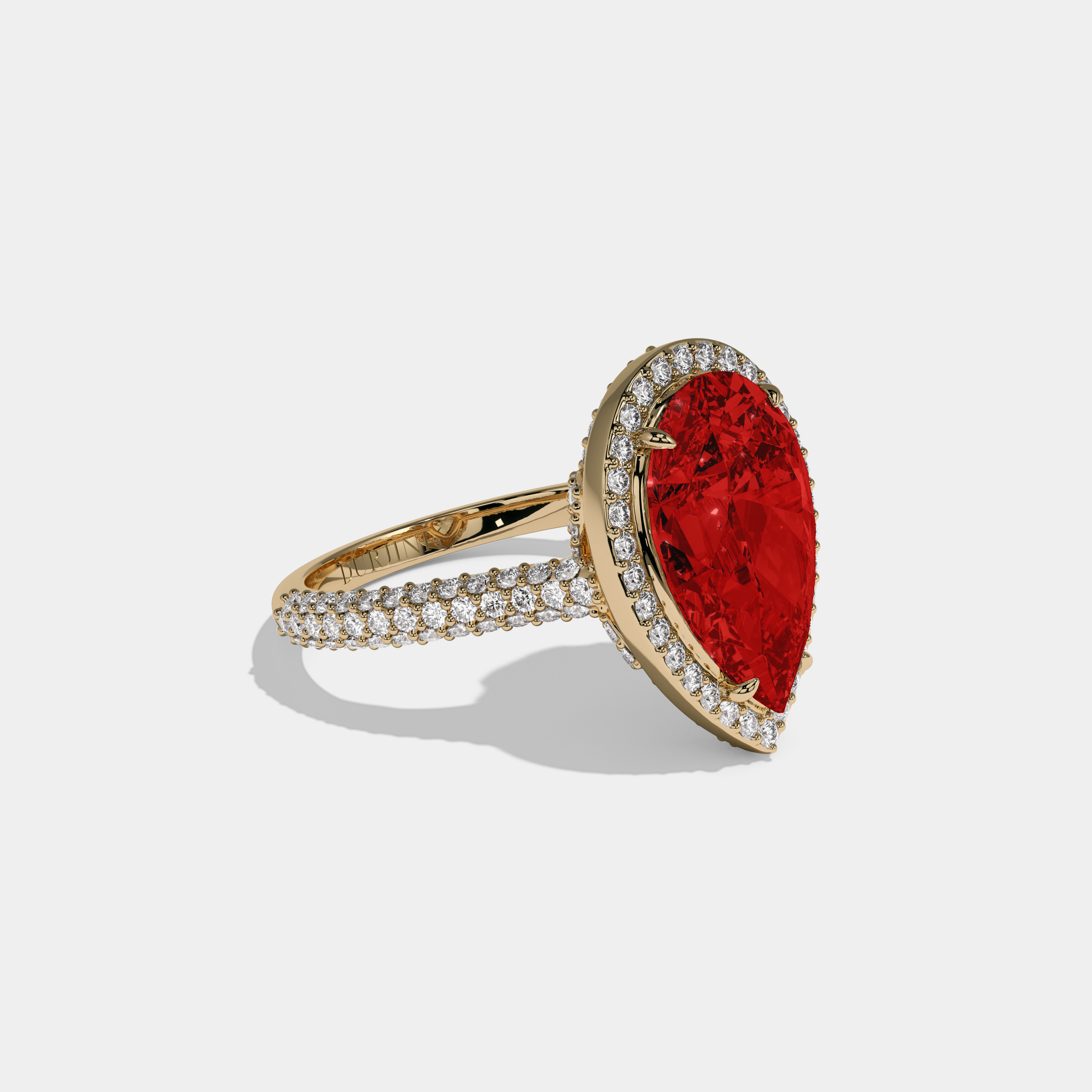 Philippa Fancy Red Pear Cut Diamond Band Engagement Ring 8ct 18k Yellow Gold