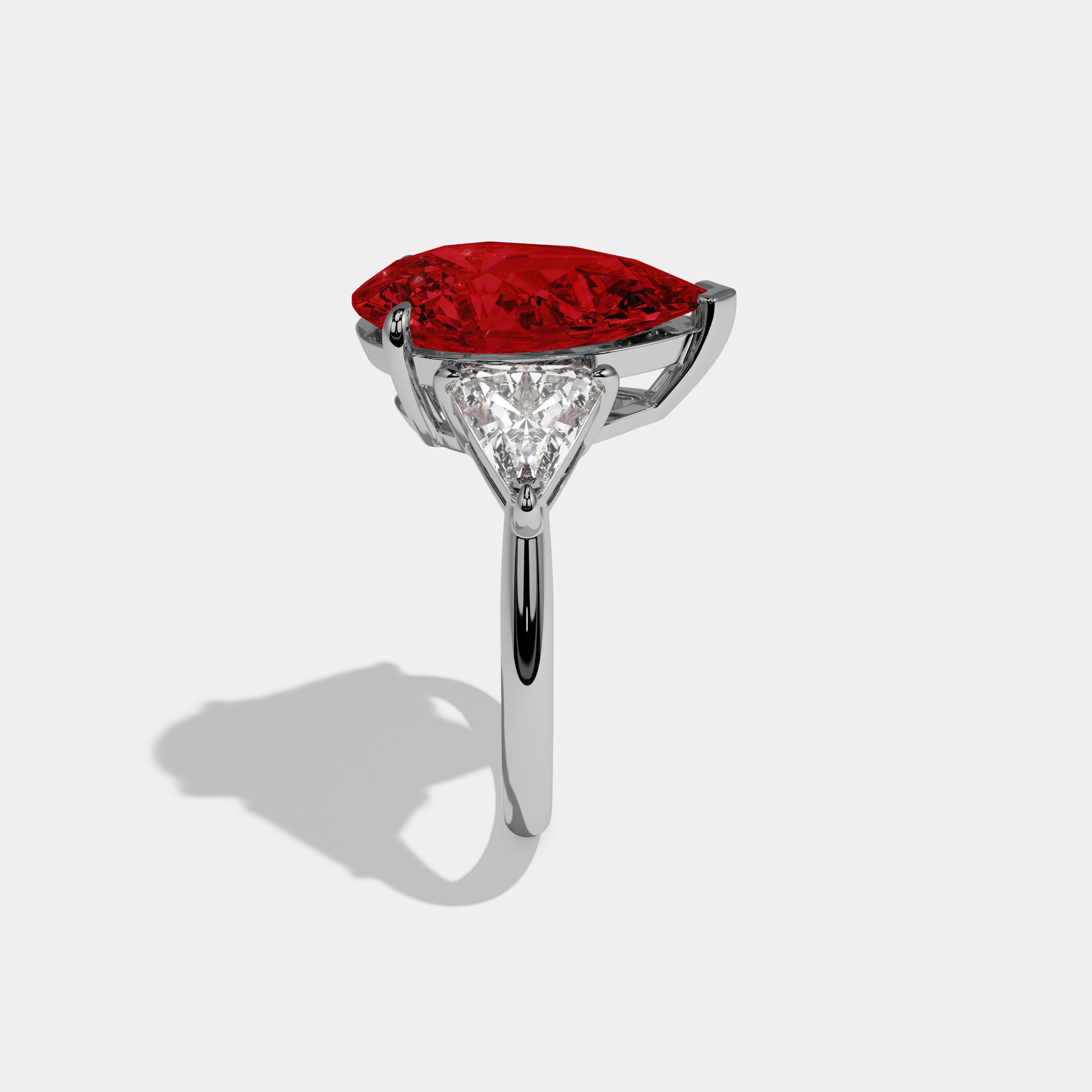 Adelaide Fancy Red Pear Cut Diamond Plain Band With Triangle Cut Sides Engagement Ring 8ct 18K White Gold