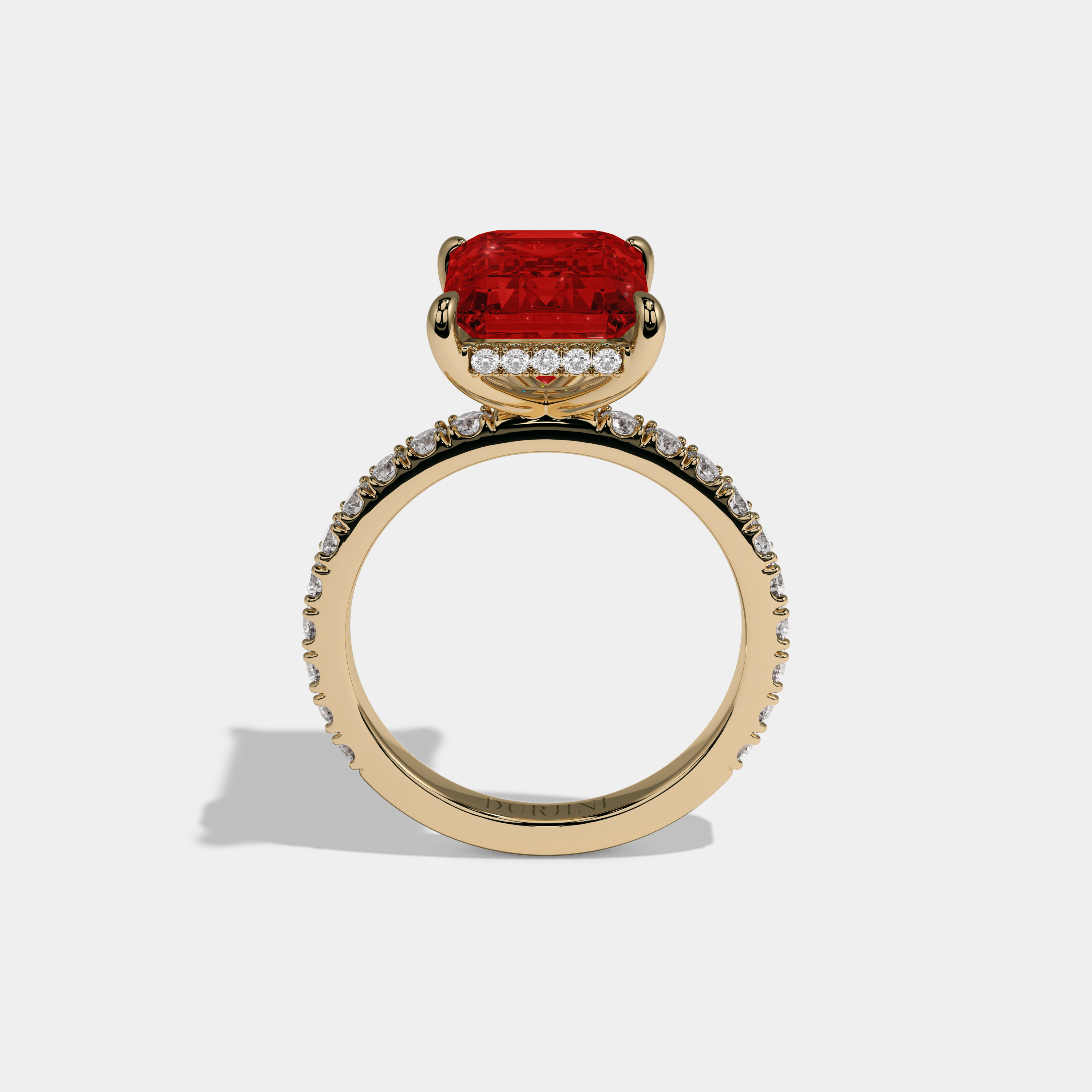 Arabella Fancy Red Emerald Cut Diamond Band Engagement Ring 7ct 18K Yellow Gold