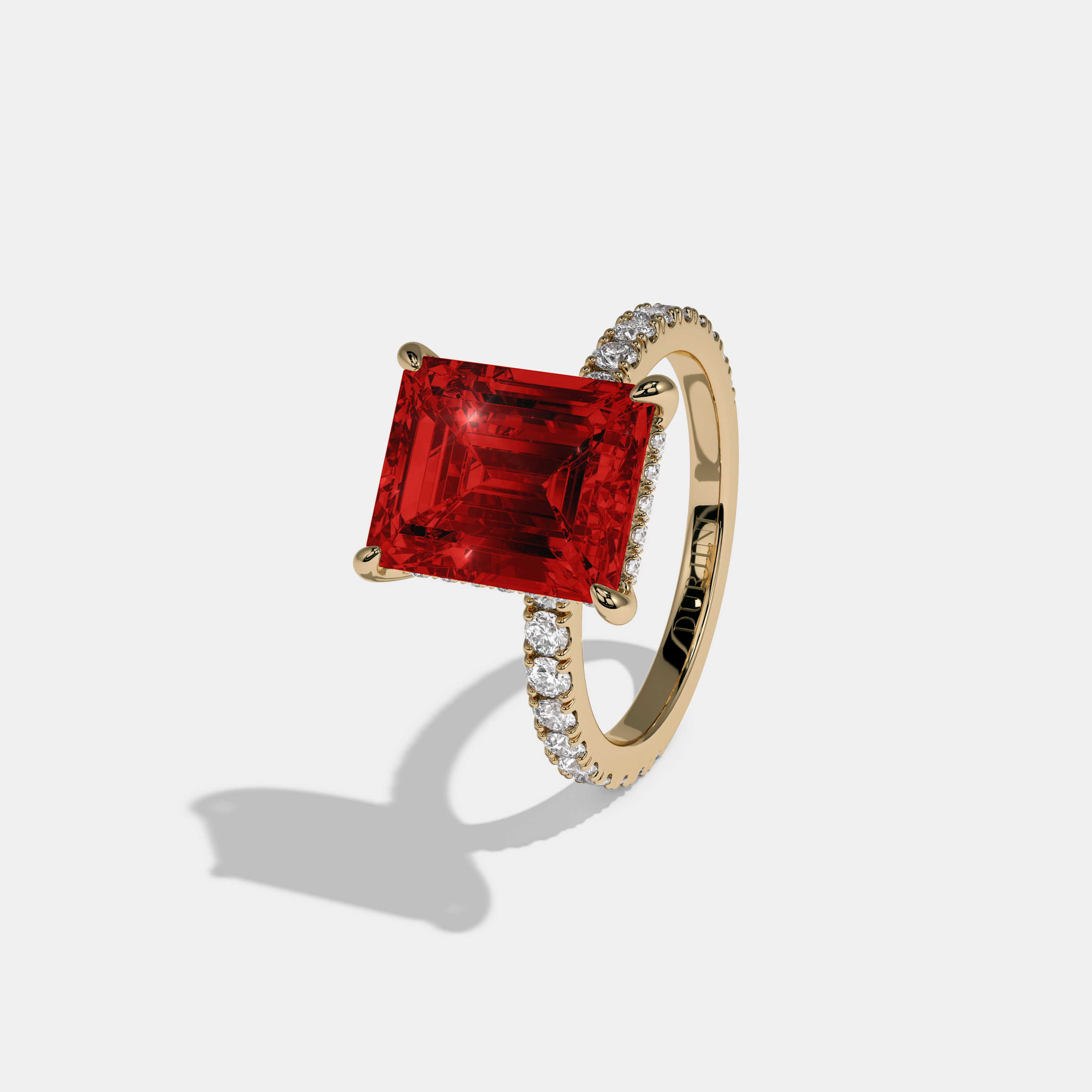 Arabella Fancy Red Emerald Cut Diamond Band Engagement Ring 7ct 18K Yellow Gold