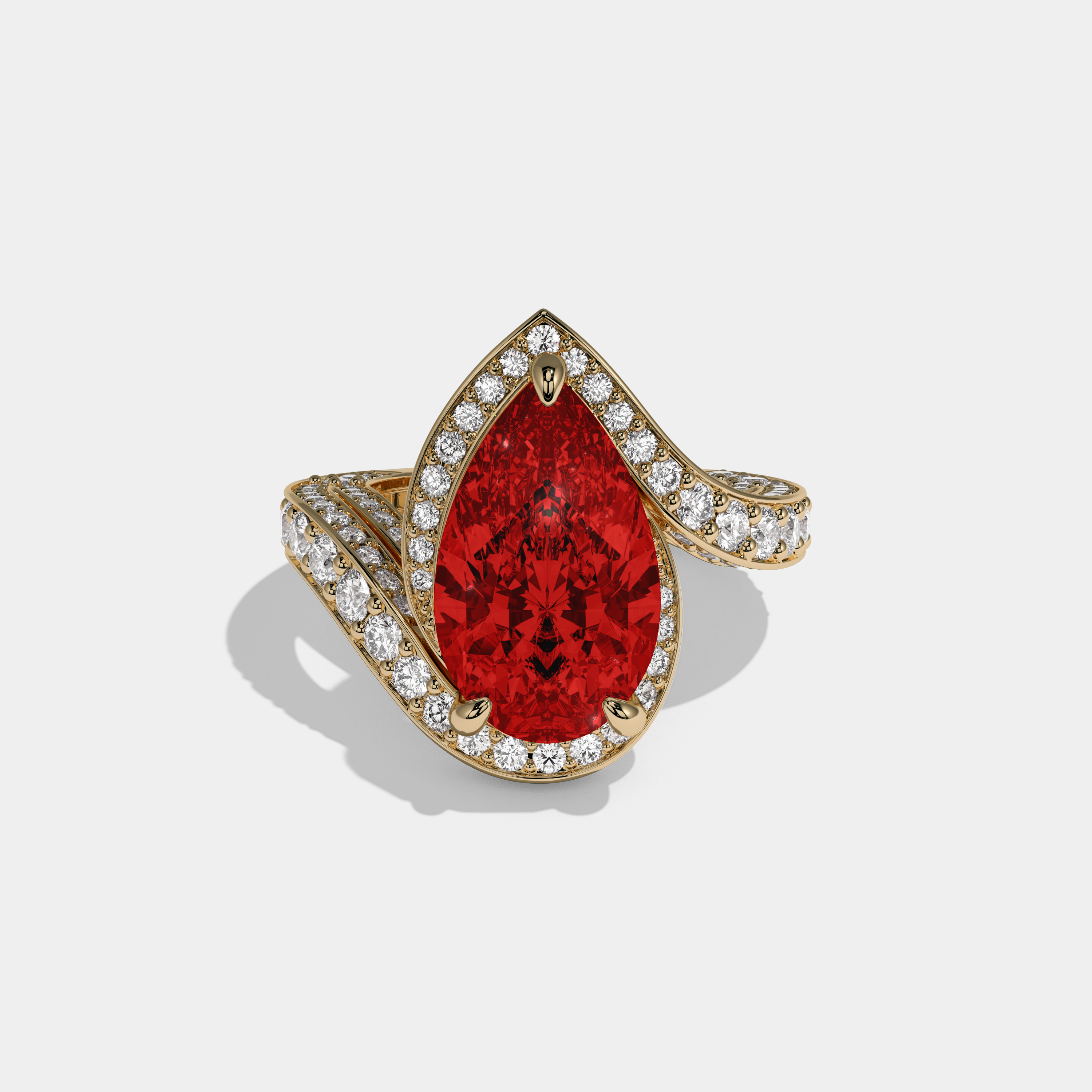Eleanor Fancy Red Pear Cut Diamond Band Engagement Ring 8ct 18K Yellow Gold