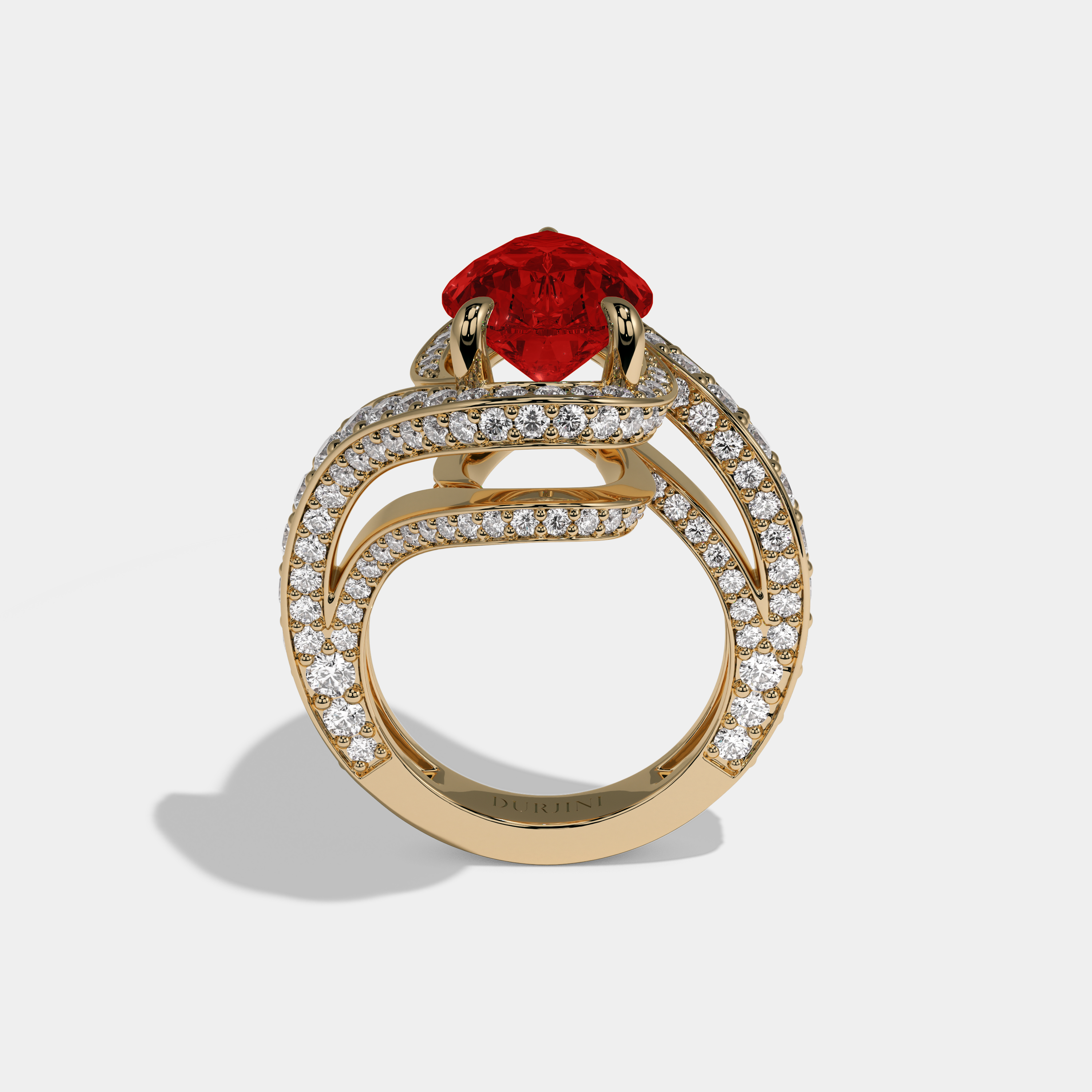 Eleanor Fancy Red Pear Cut Diamond Band Engagement Ring 8ct 18K Yellow Gold
