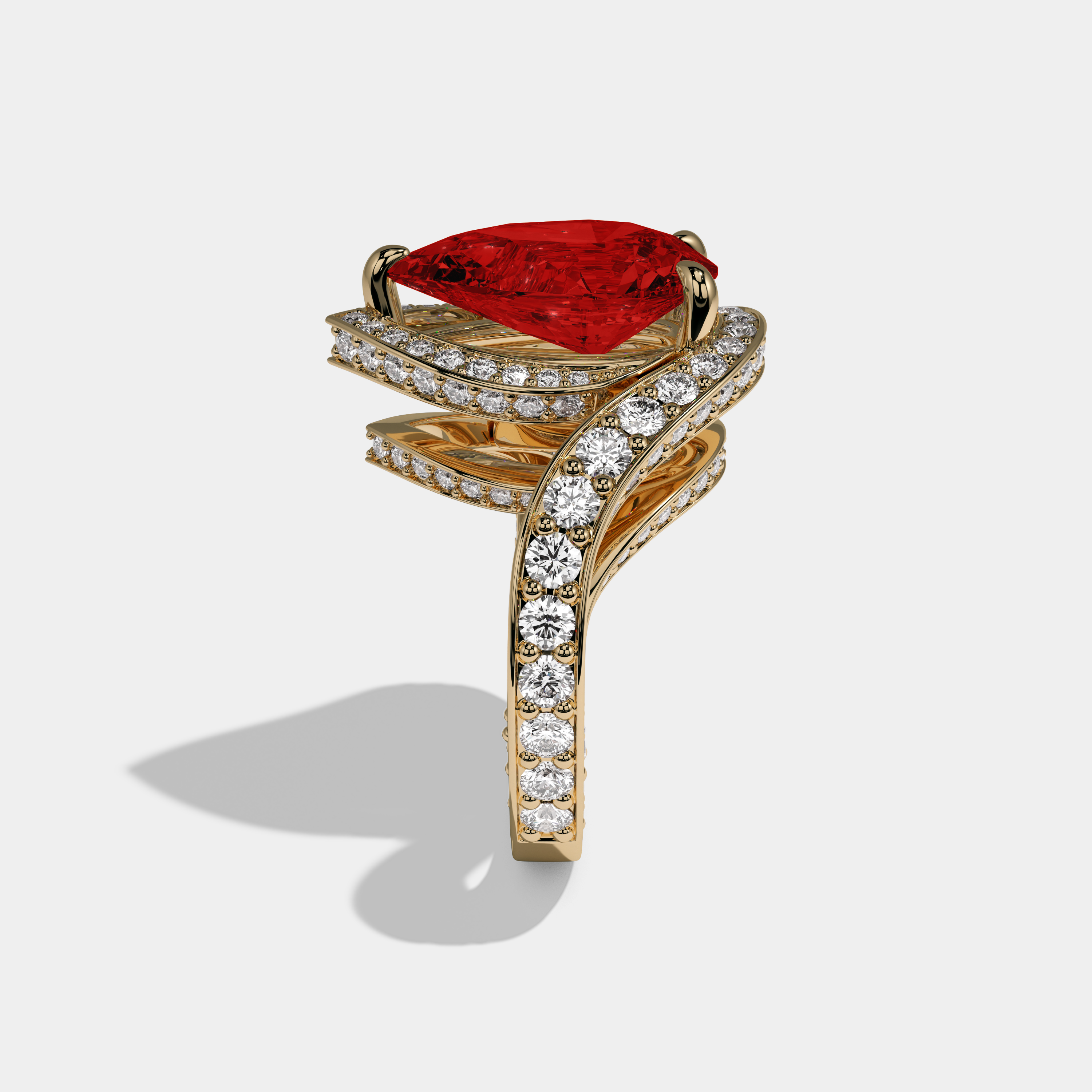 Eleanor Fancy Red Pear Cut Diamond Band Engagement Ring 8ct 18K Yellow Gold