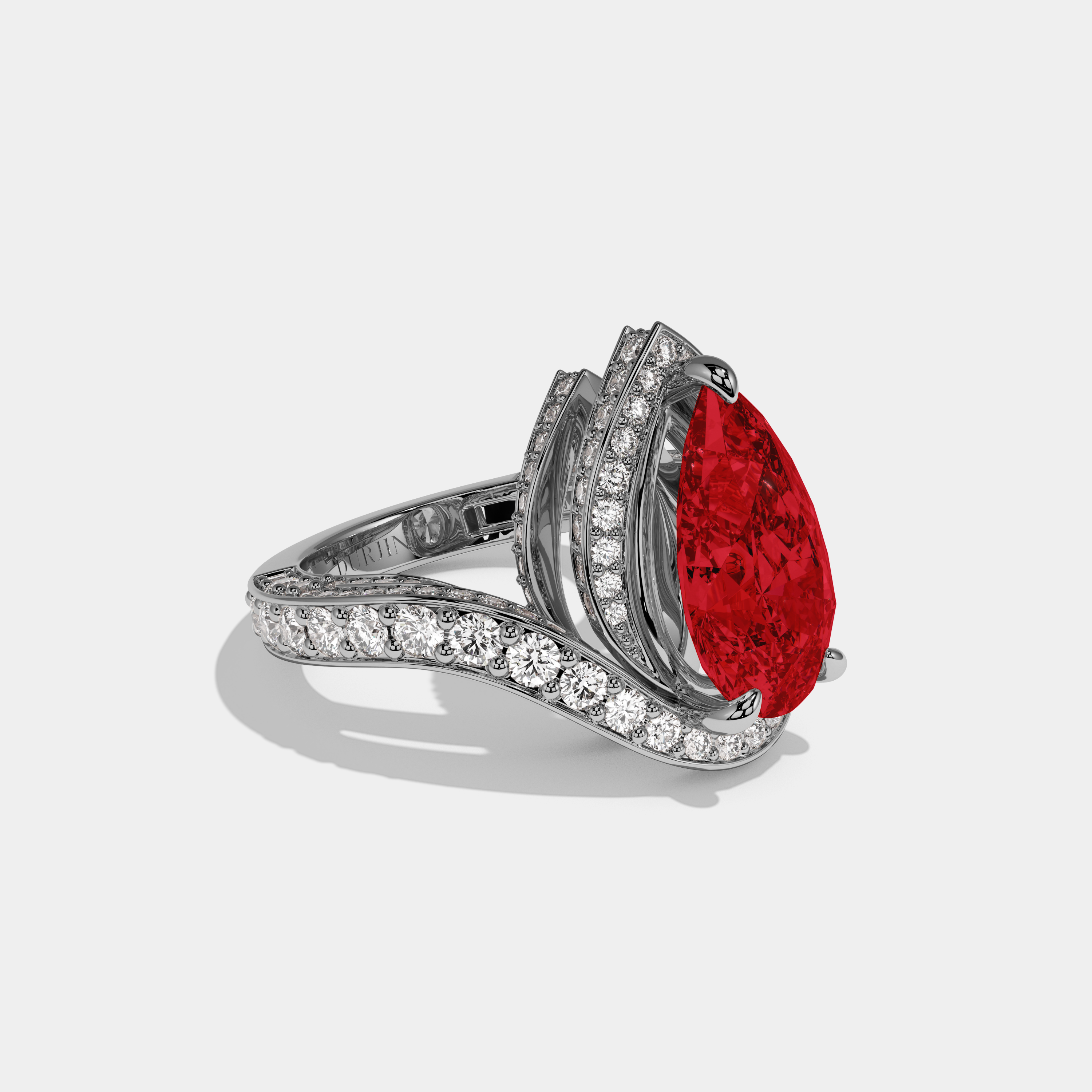 Anne Fancy Red Pear Cut Diamond Band Engagement Ring 8ct 18K White Gold