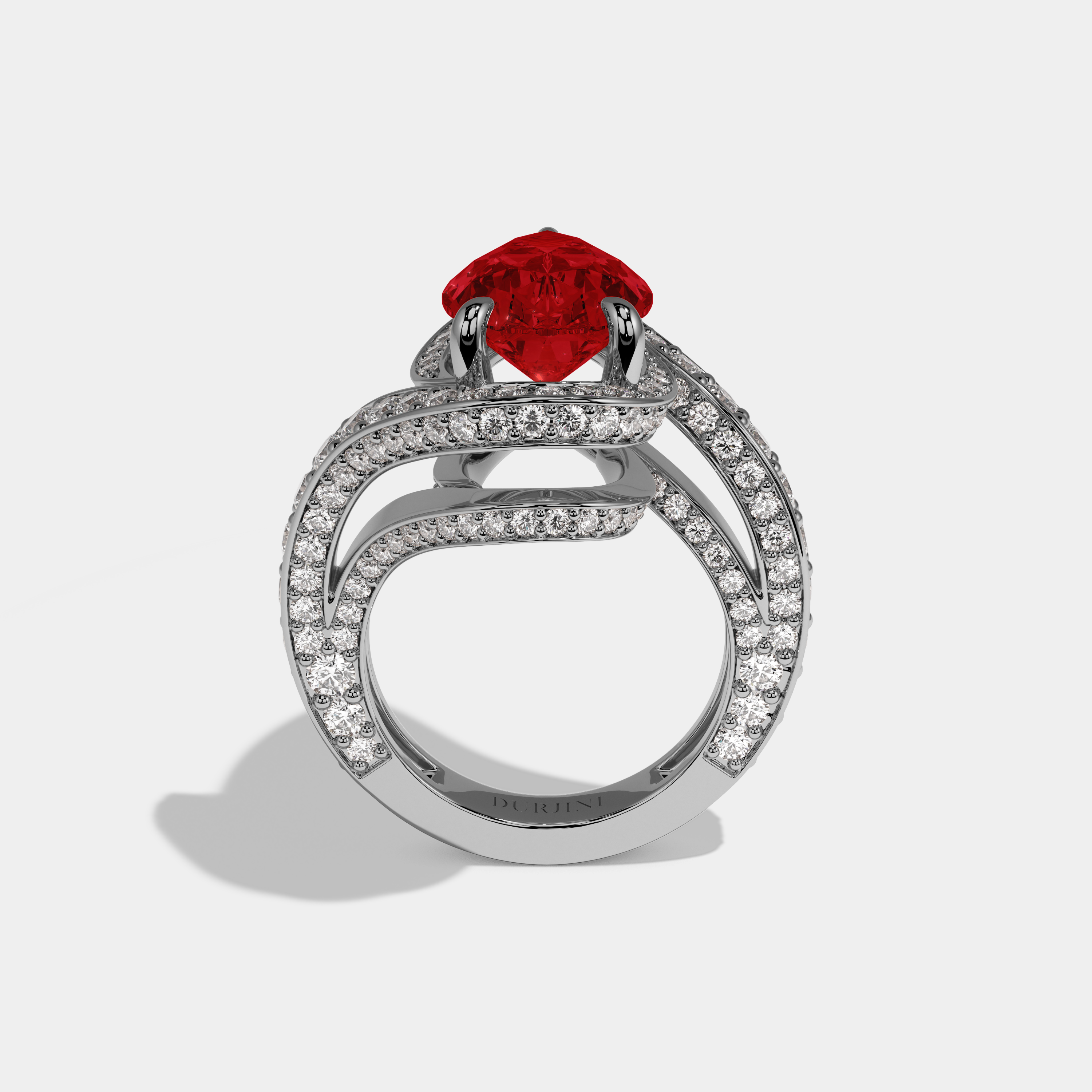 Anne Fancy Red Pear Cut Diamond Band Engagement Ring 8ct 18K White Gold