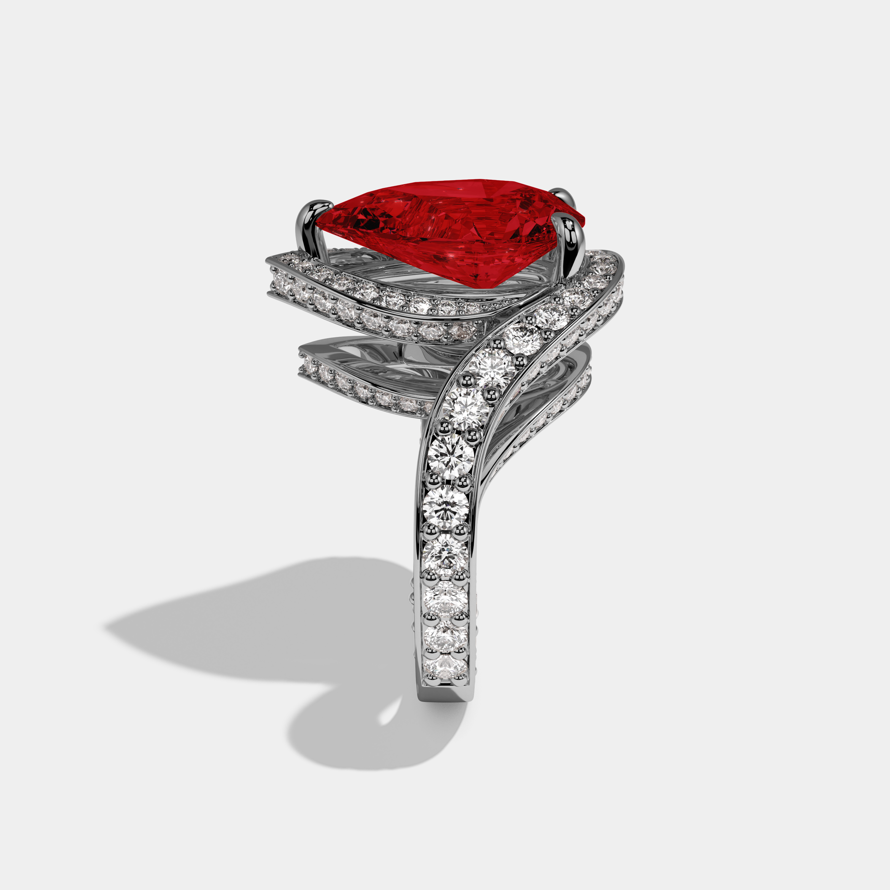 Anne Fancy Red Pear Cut Diamond Band Engagement Ring 8ct 18K White Gold