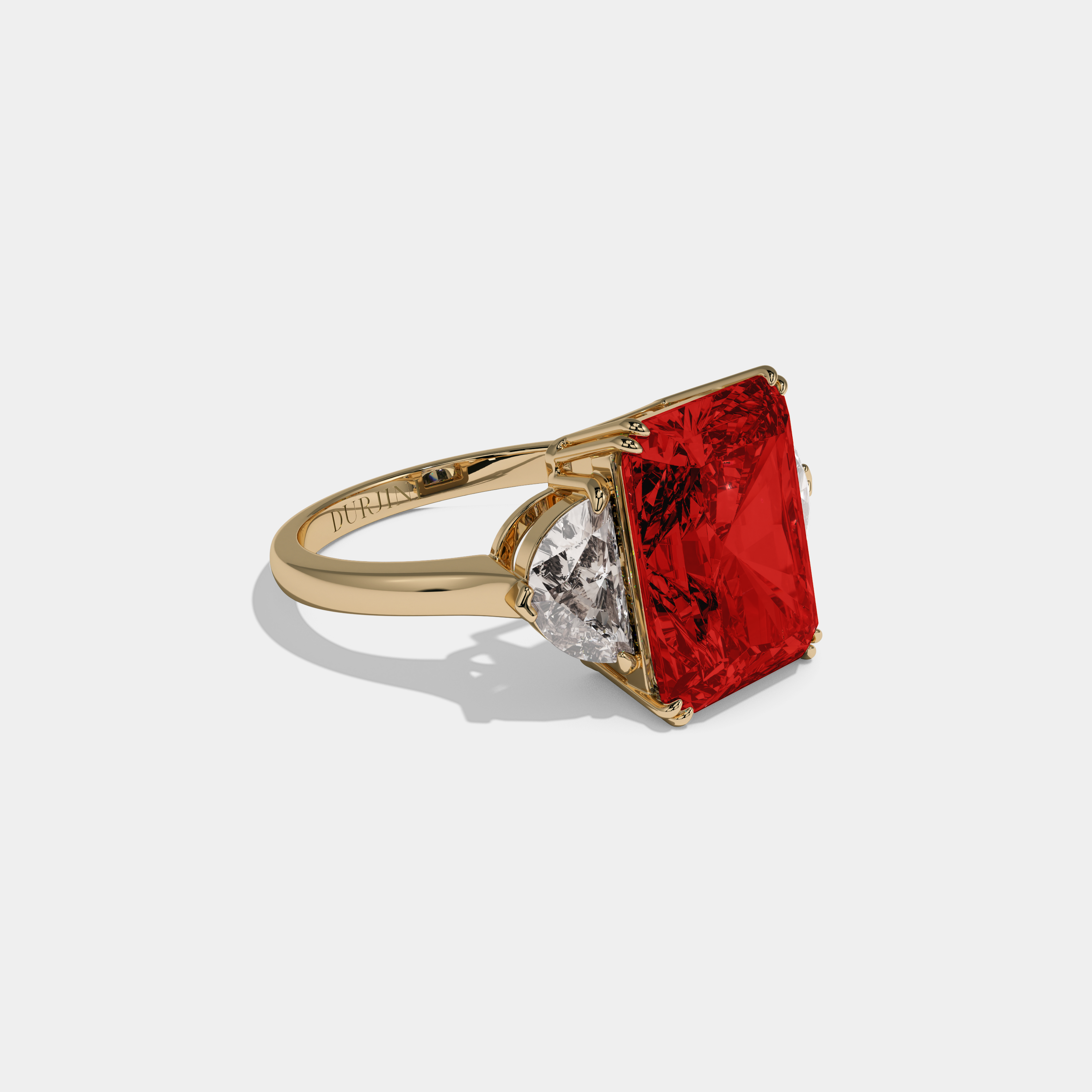 Eleanor Fancy Red Radiant Cut Diamond Plain Band With Half Moon Sides Engagement Ring 8ct 18K Yellow Gold