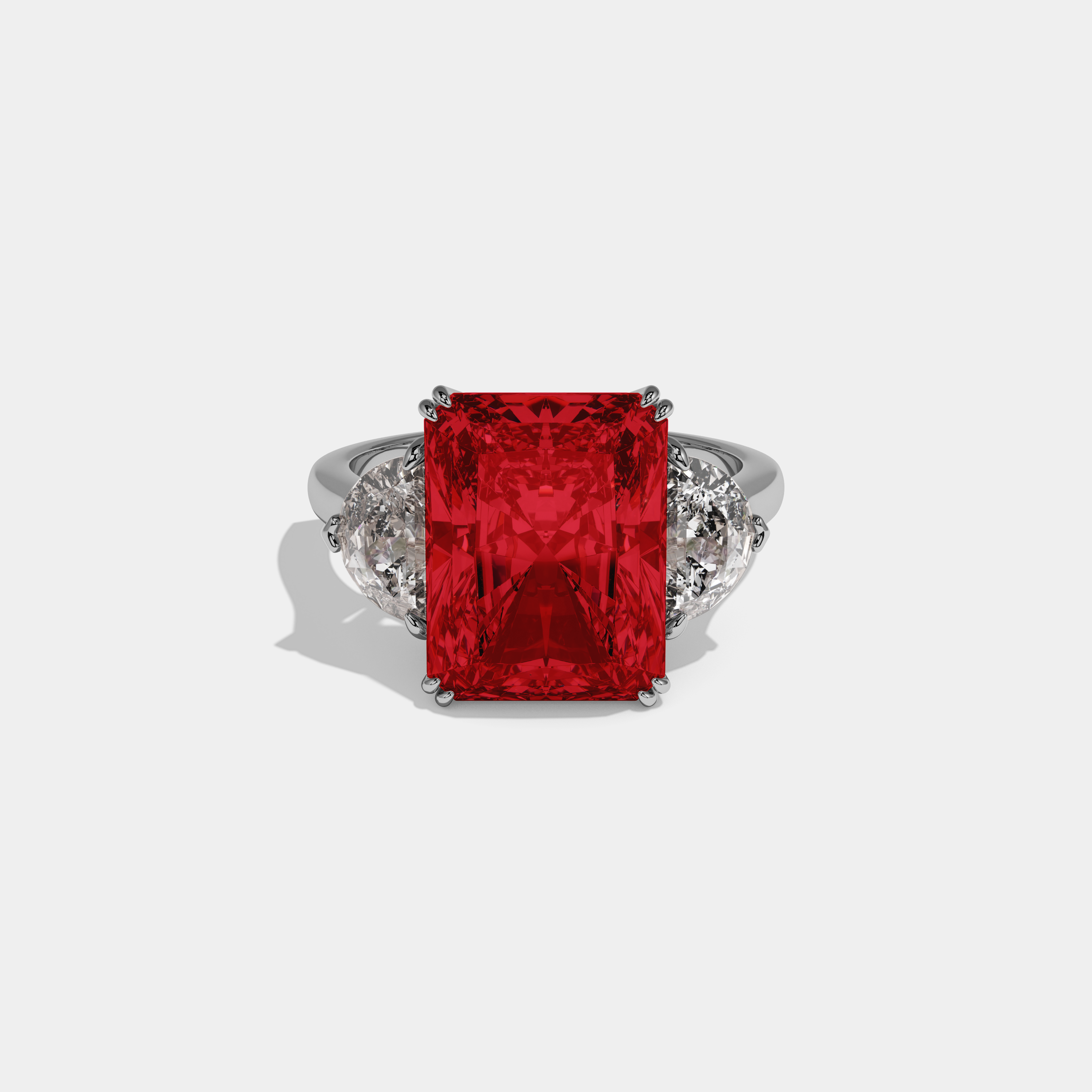 Anne Fancy Red Radiant Cut Diamond Plain Band With Half Moon Sides Engagement Ring 8ct 18K White Gold