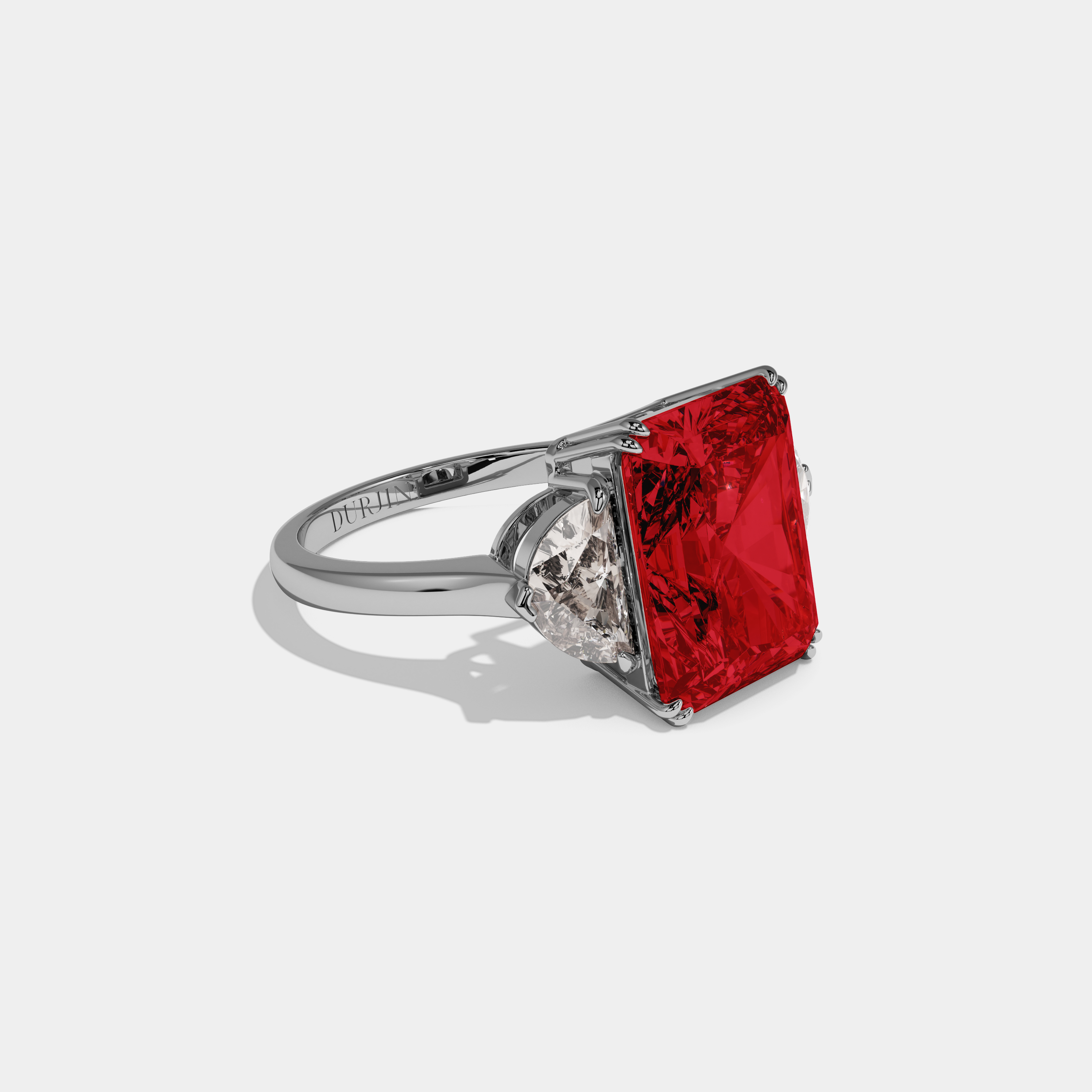 Anne Fancy Red Radiant Cut Diamond Plain Band With Half Moon Sides Engagement Ring 8ct 18K White Gold