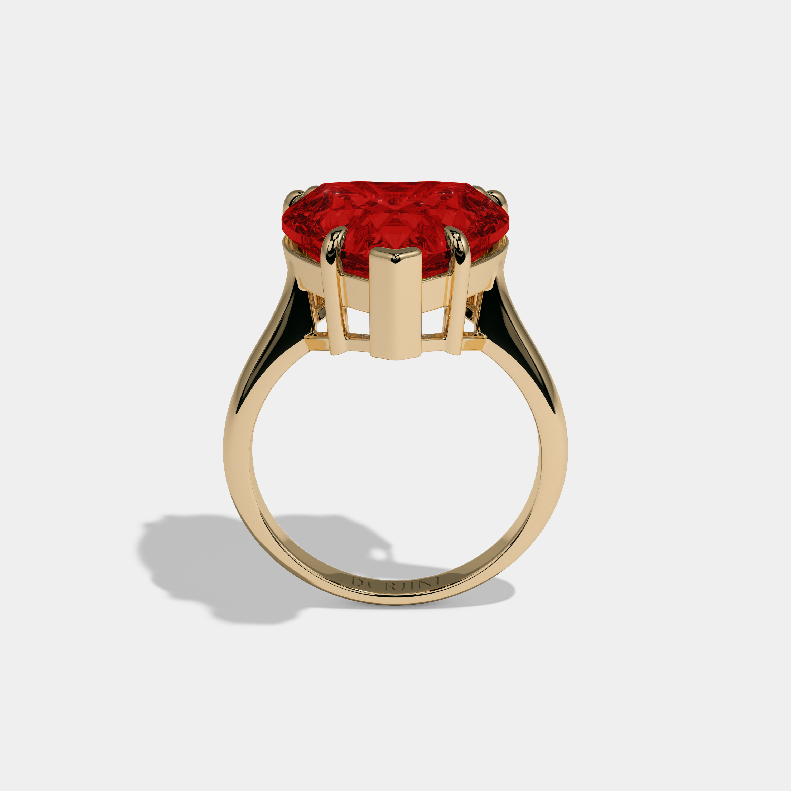 Eleanor Fancy Red Heart Brilliant Cut Diamond Plain Band Engagement Ring 6ct 18K Yellow Gold