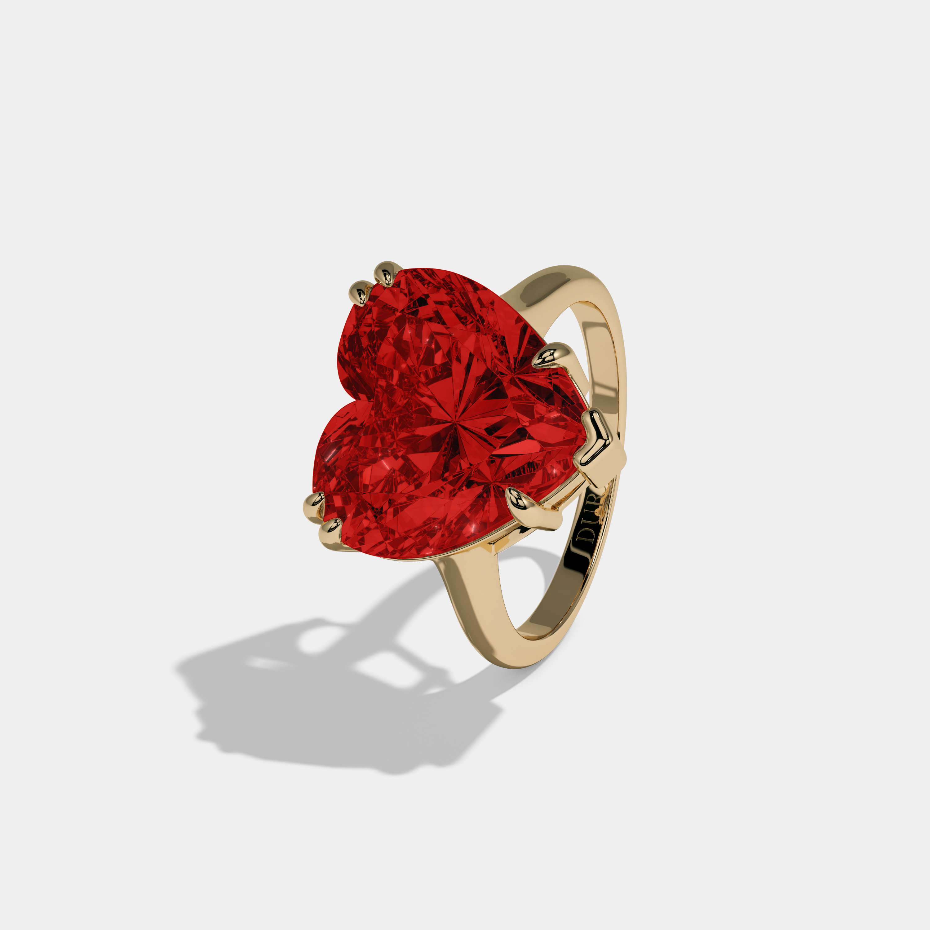 Eleanor Fancy Red Heart Brilliant Cut Diamond Plain Band Engagement Ring 6ct 18K Yellow Gold