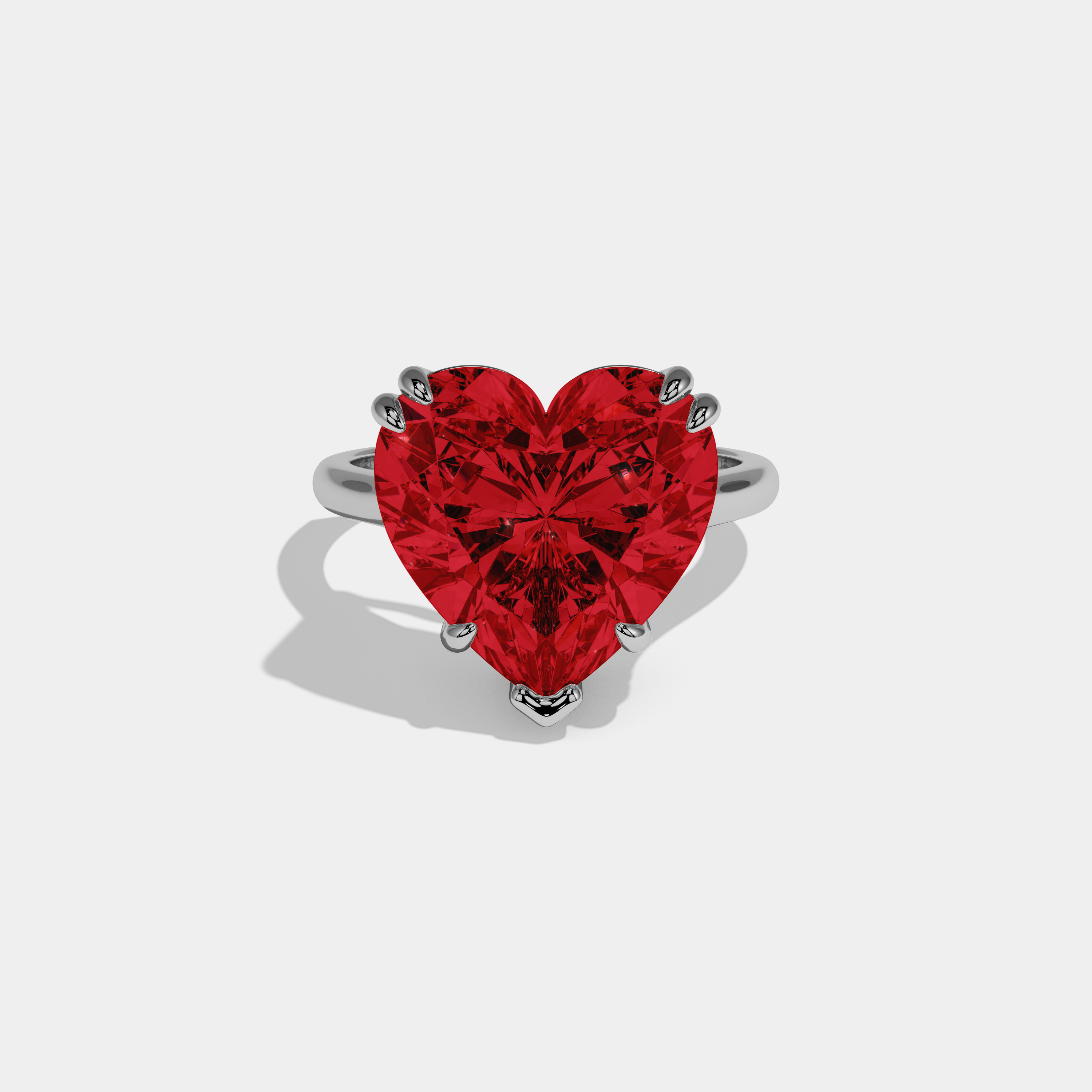 Amelia Fancy Red Heart Brilliant Cut Diamond Plain Band Engagement Ring 6ct 18K White Gold