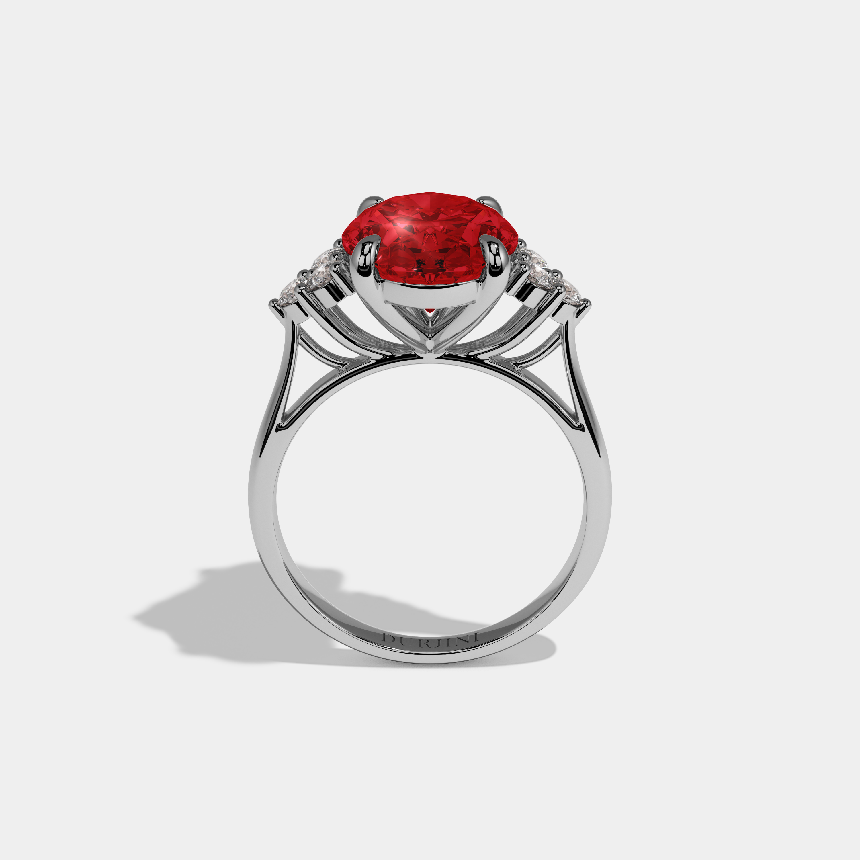 Georgiana Fancy Red Oval Cut Diamond Plain Band Engagement Ring With Round Sides 6ct 18K White Gold