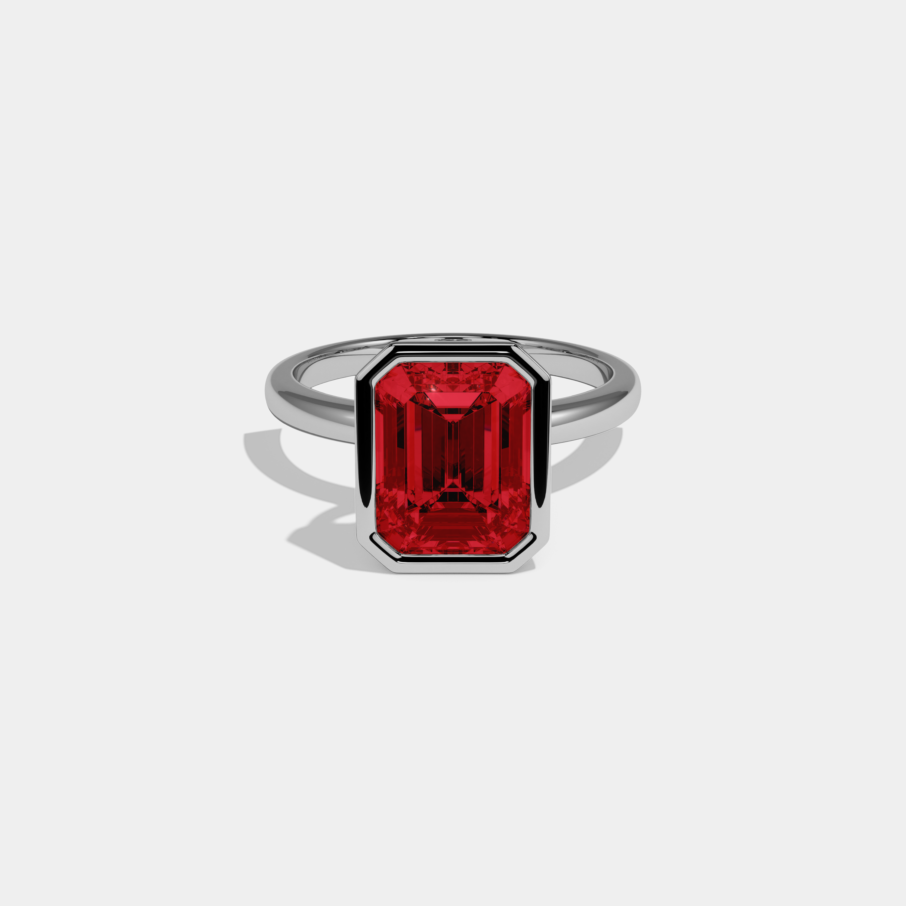 Amelia Fancy Red Emerald Cut Diamond Plain Band Bezel Engagement Ring 5ct 18K White Gold