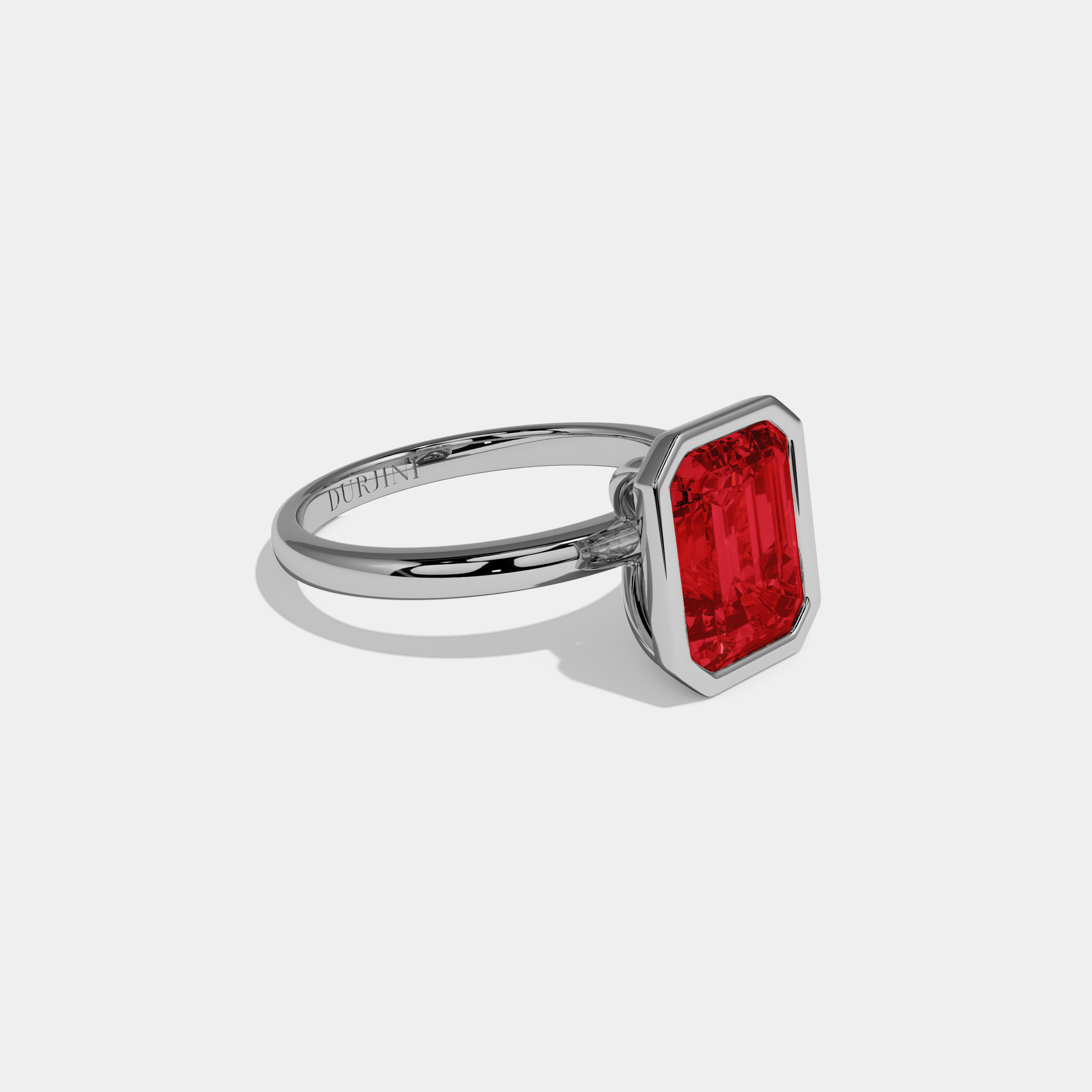 Amelia Fancy Red Emerald Cut Diamond Plain Band Bezel Engagement Ring 5ct 18K White Gold