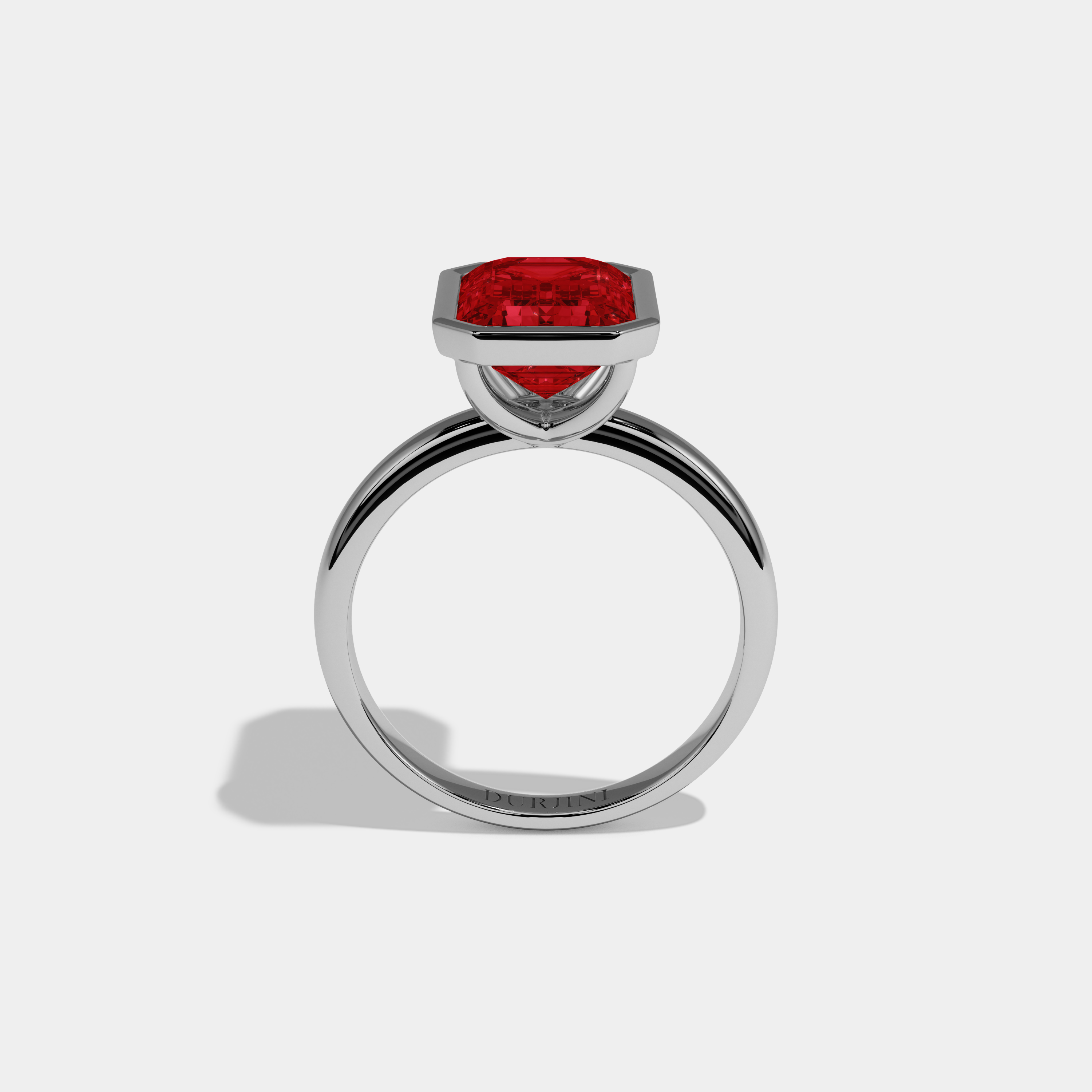 Amelia Fancy Red Emerald Cut Diamond Plain Band Bezel Engagement Ring 5ct 18K White Gold