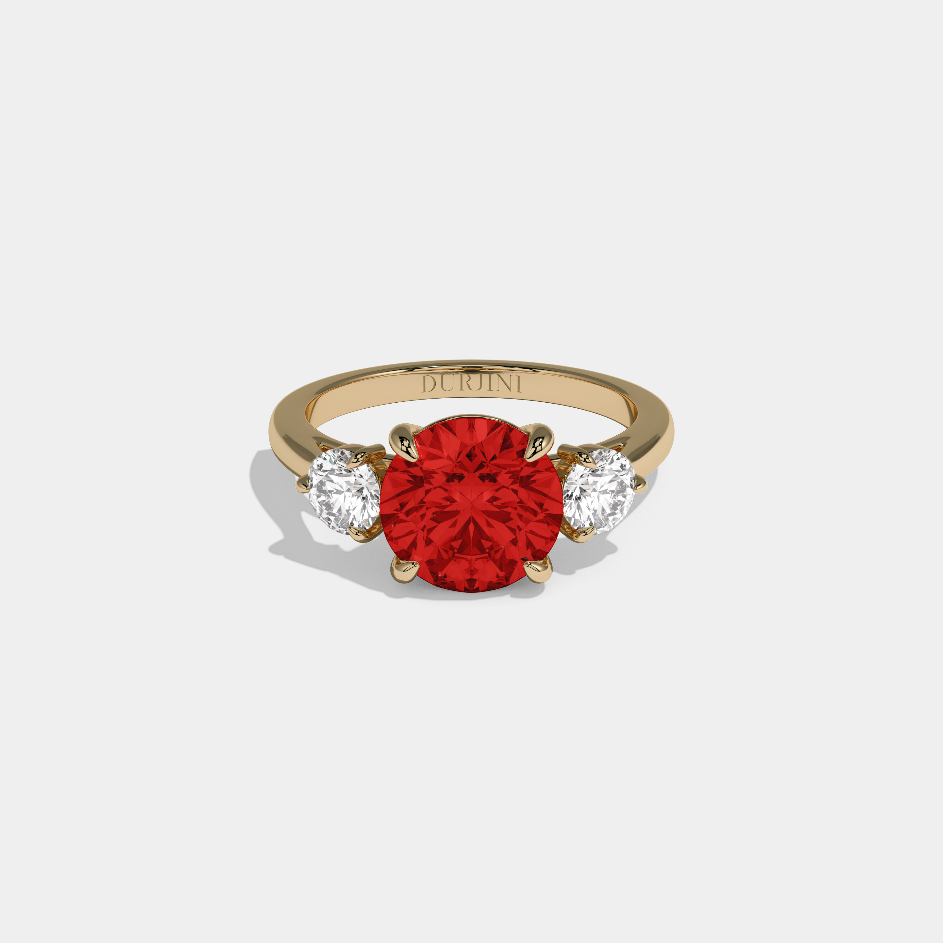 Elizabeth Fancy Red Round Brilliant Cut Diamond Plain Band With Round Cut Sides Engagement Ring 7ct 18K Yellow Gold