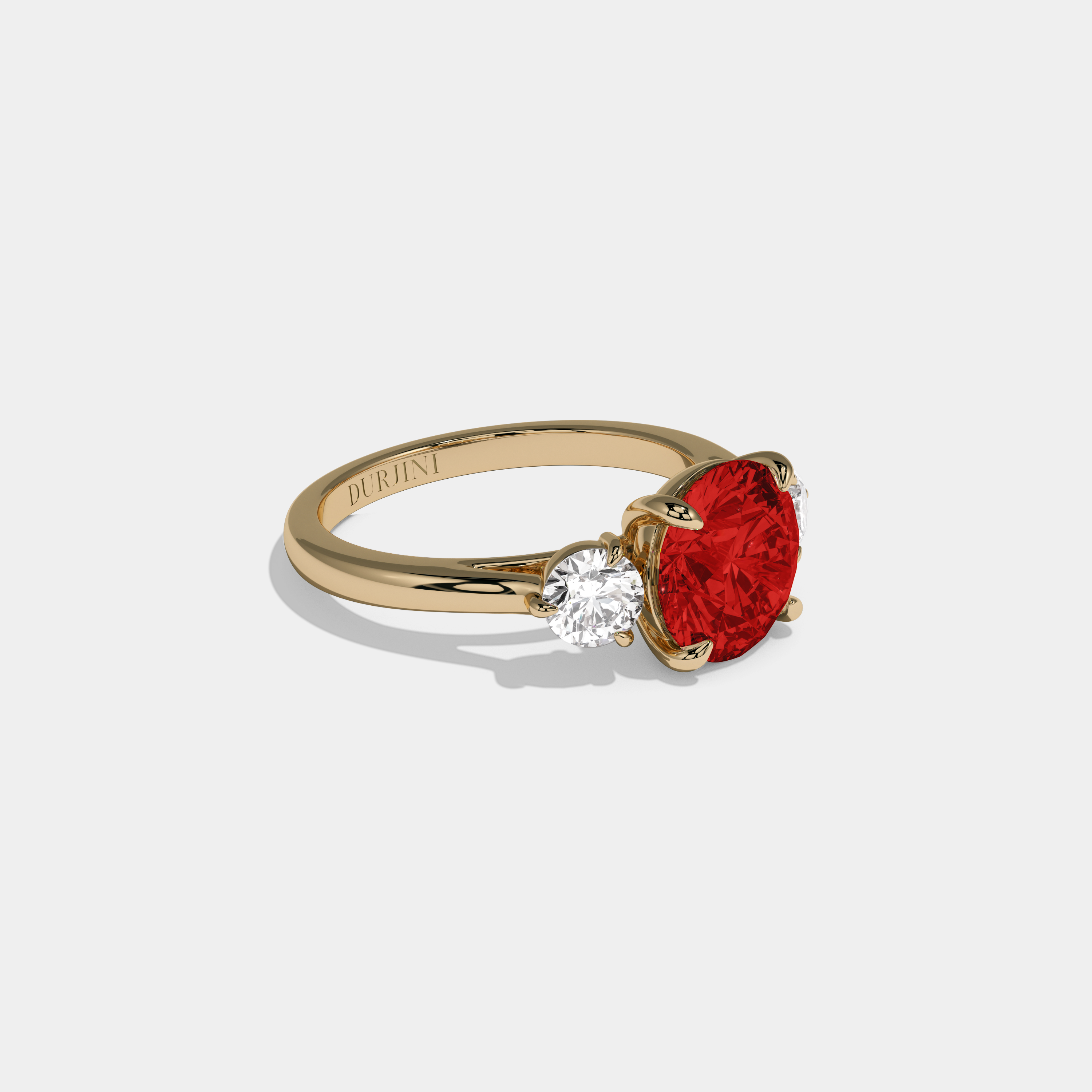Elizabeth Fancy Red Round Brilliant Cut Diamond Plain Band With Round Cut Sides Engagement Ring 7ct 18K Yellow Gold