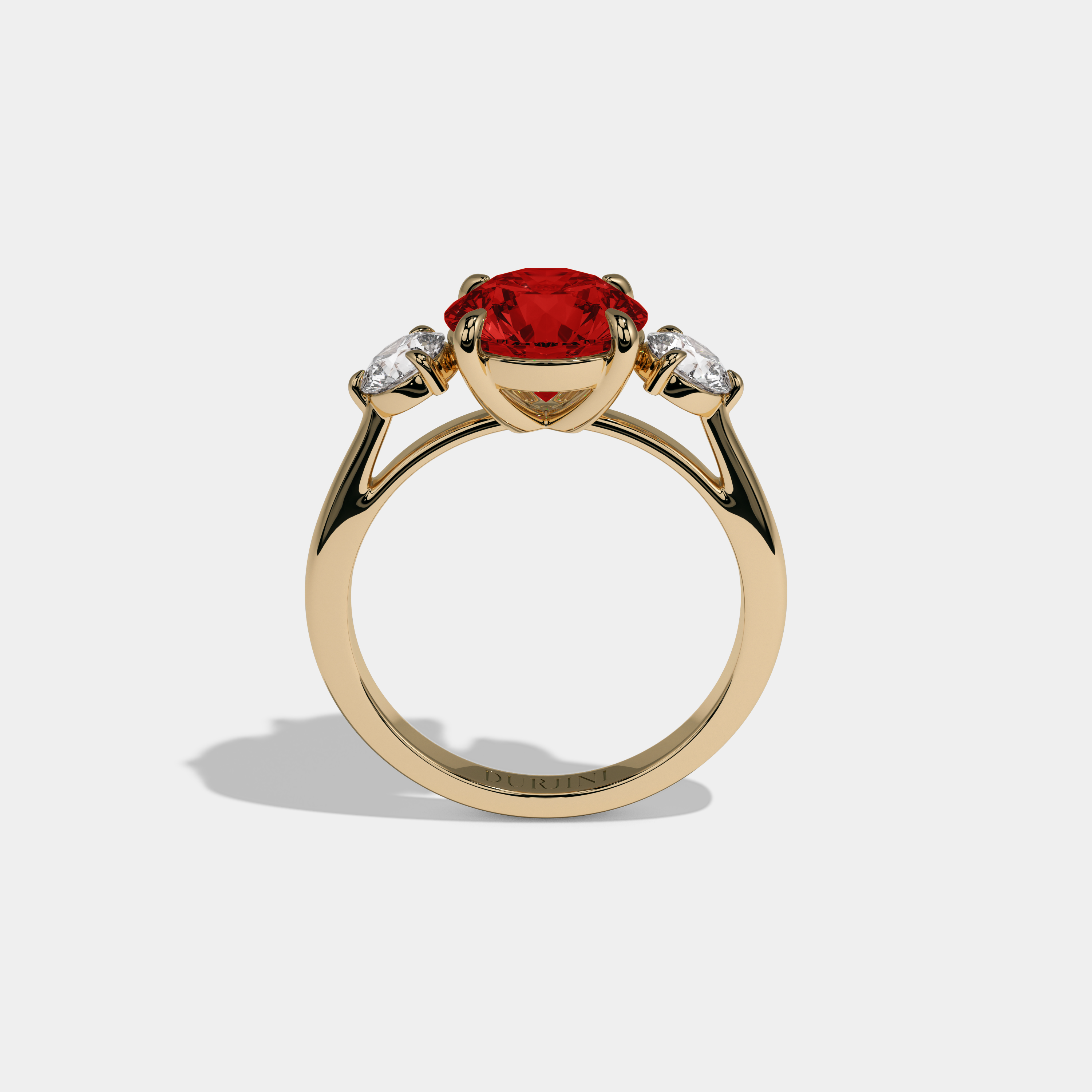 Elizabeth Fancy Red Round Brilliant Cut Diamond Plain Band With Round Cut Sides Engagement Ring 7ct 18K Yellow Gold