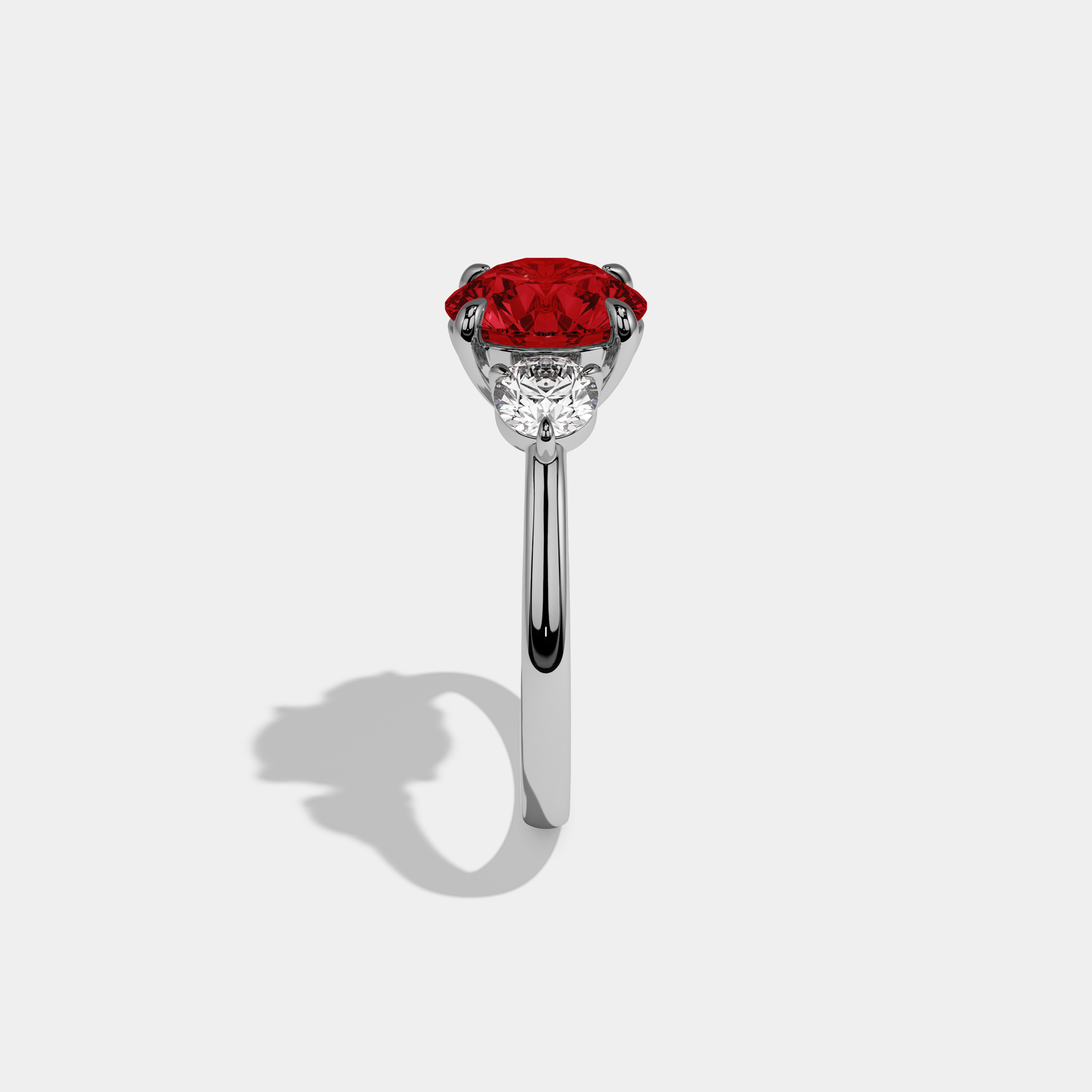Adelaide Fancy Red Round Brilliant Cut Diamond Plain Band With Round Cut Sides Engagement Ring 7ct 18K White Gold