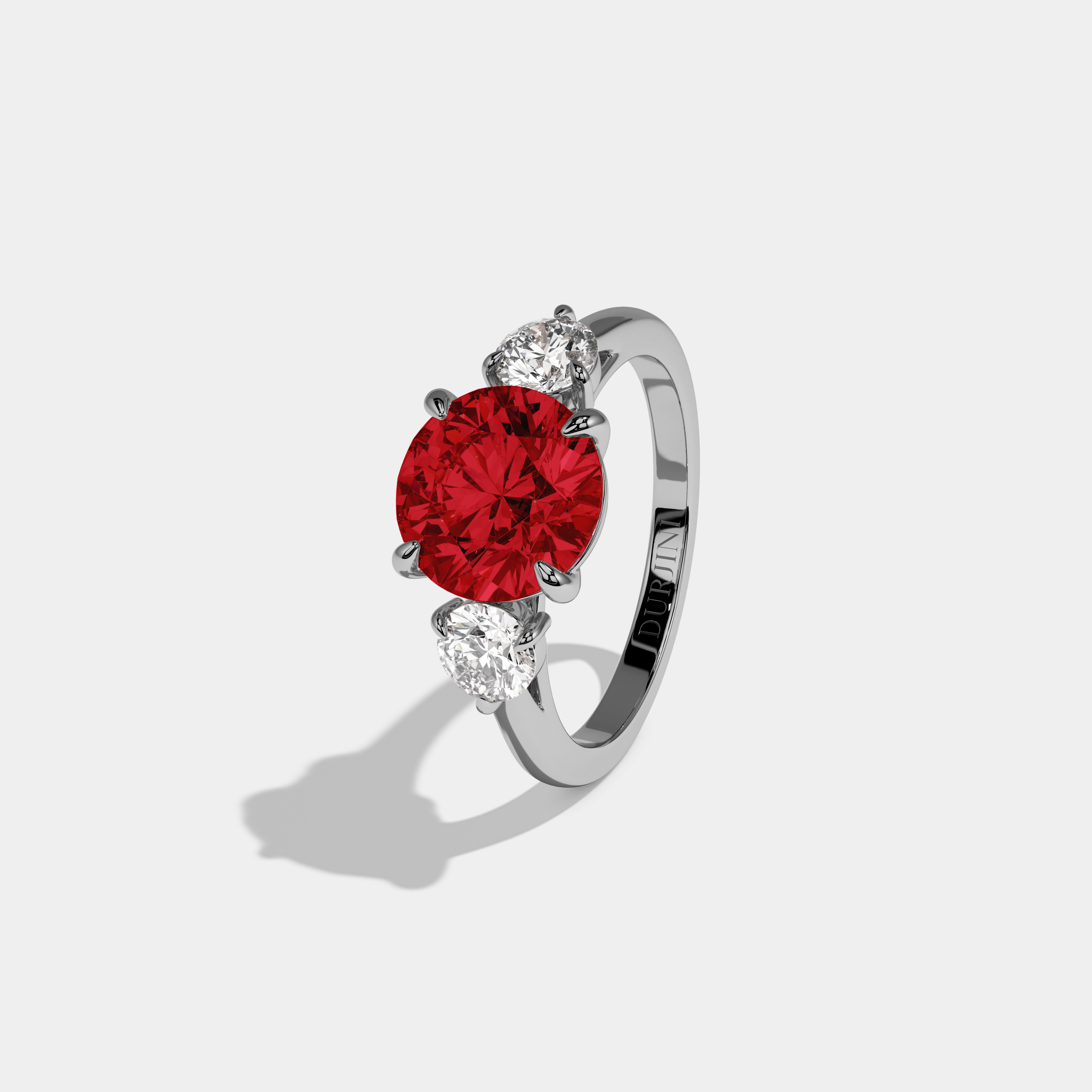 Adelaide Fancy Red Round Brilliant Cut Diamond Plain Band With Round Cut Sides Engagement Ring 7ct 18K White Gold
