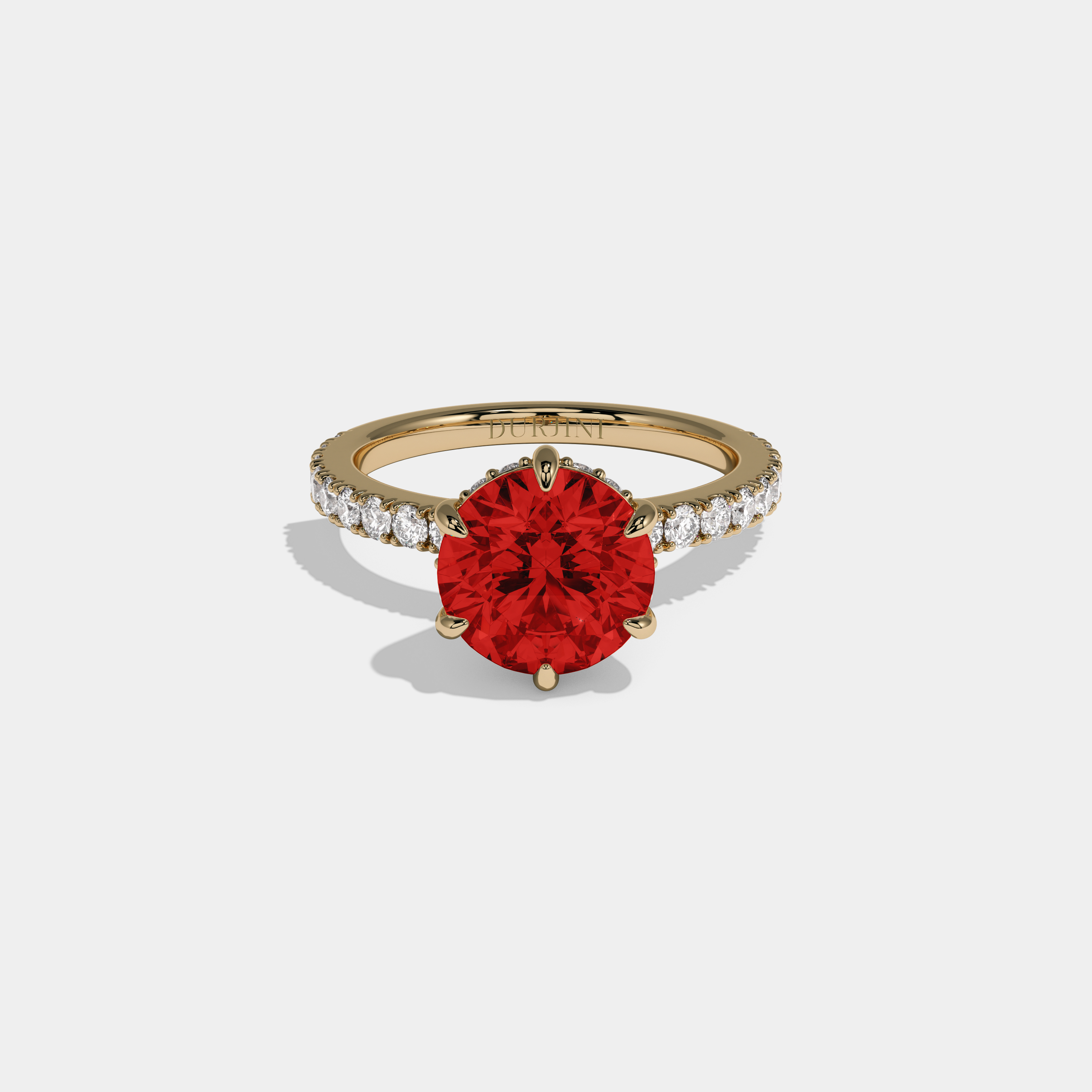 Eleanor Fancy Red Round Brilliant Cut Diamond Band Engagement Ring 6ct 18K Yellow Gold