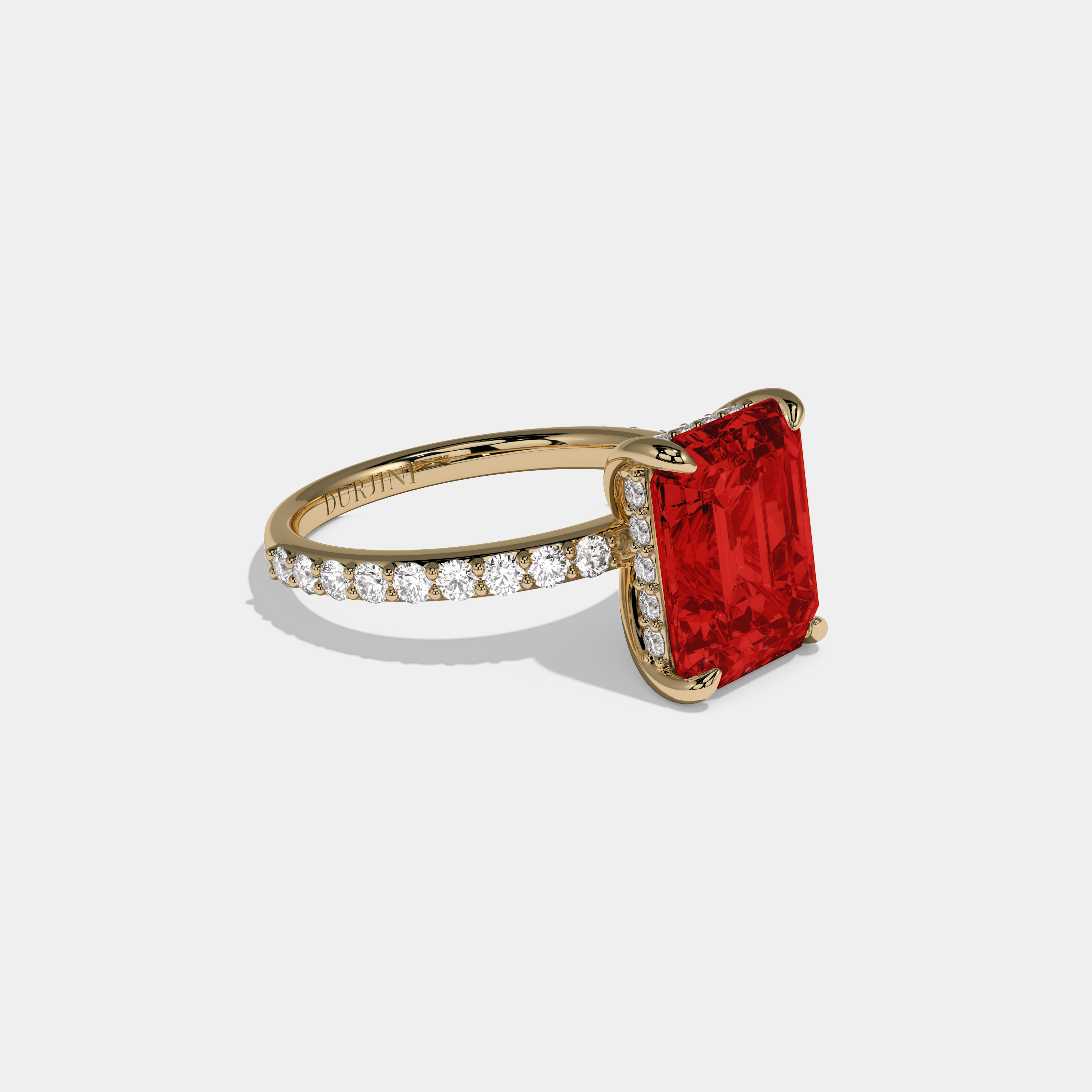 Eleanor Fancy Red Emerald Cut Diamond Band Engagement Ring 6ct 18K Yellow Gold