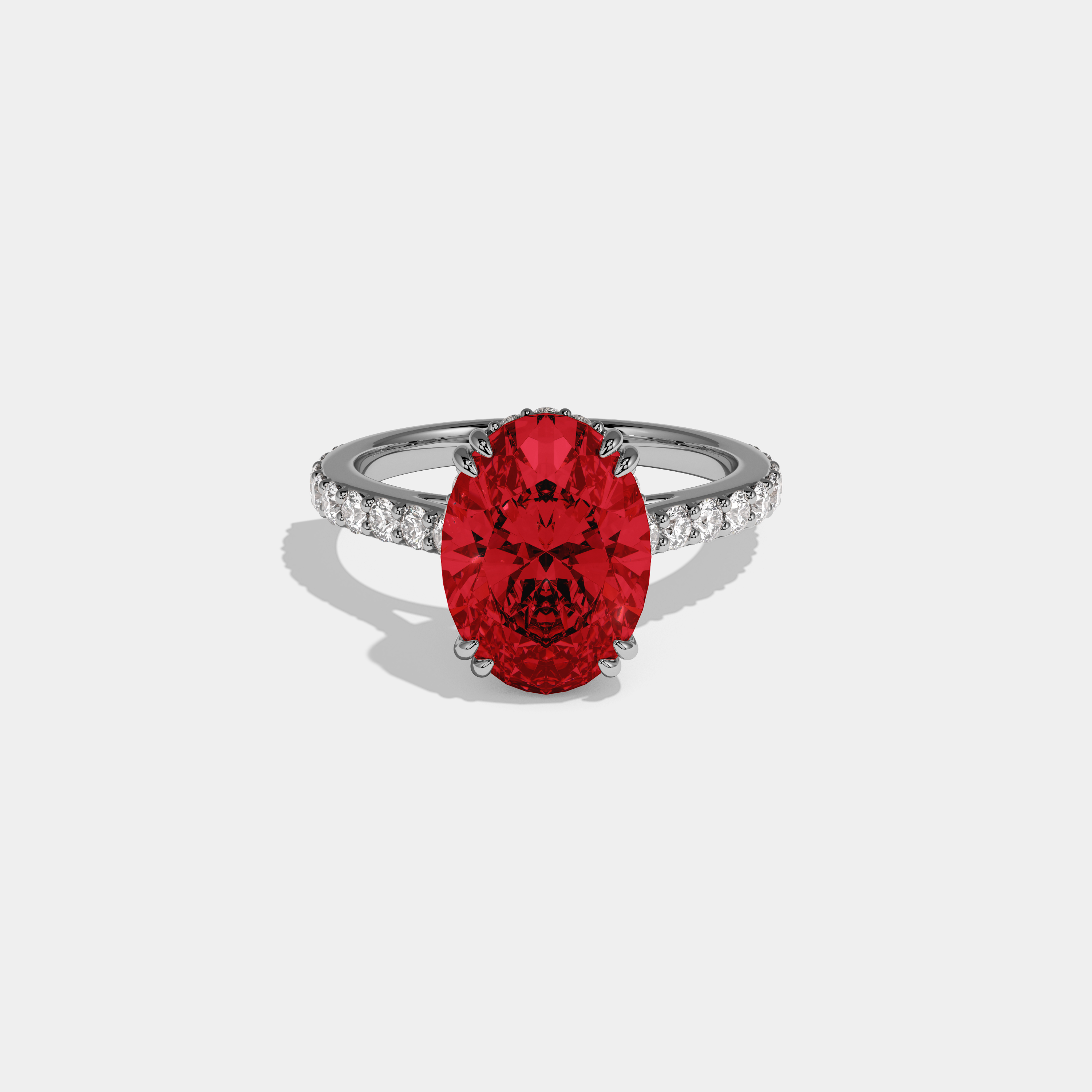 Anne Fancy Red Oval Cut Diamond Band Engagement Ring 7ct 18K White Gold