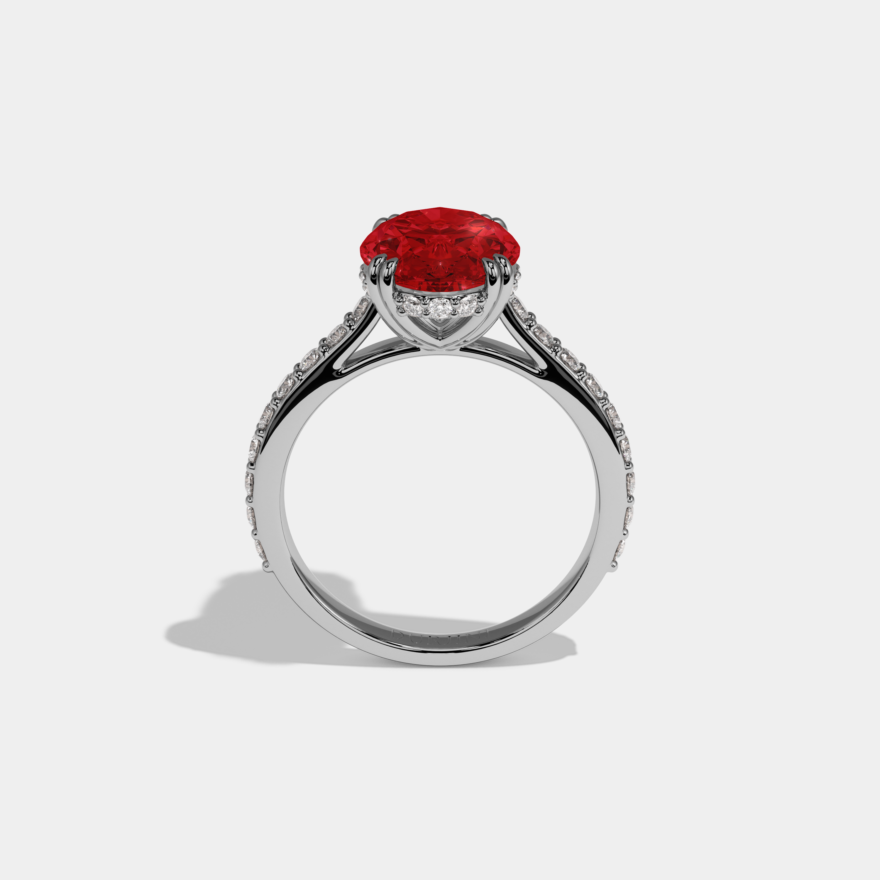Anne Fancy Red Oval Cut Diamond Band Engagement Ring 7ct 18K White Gold