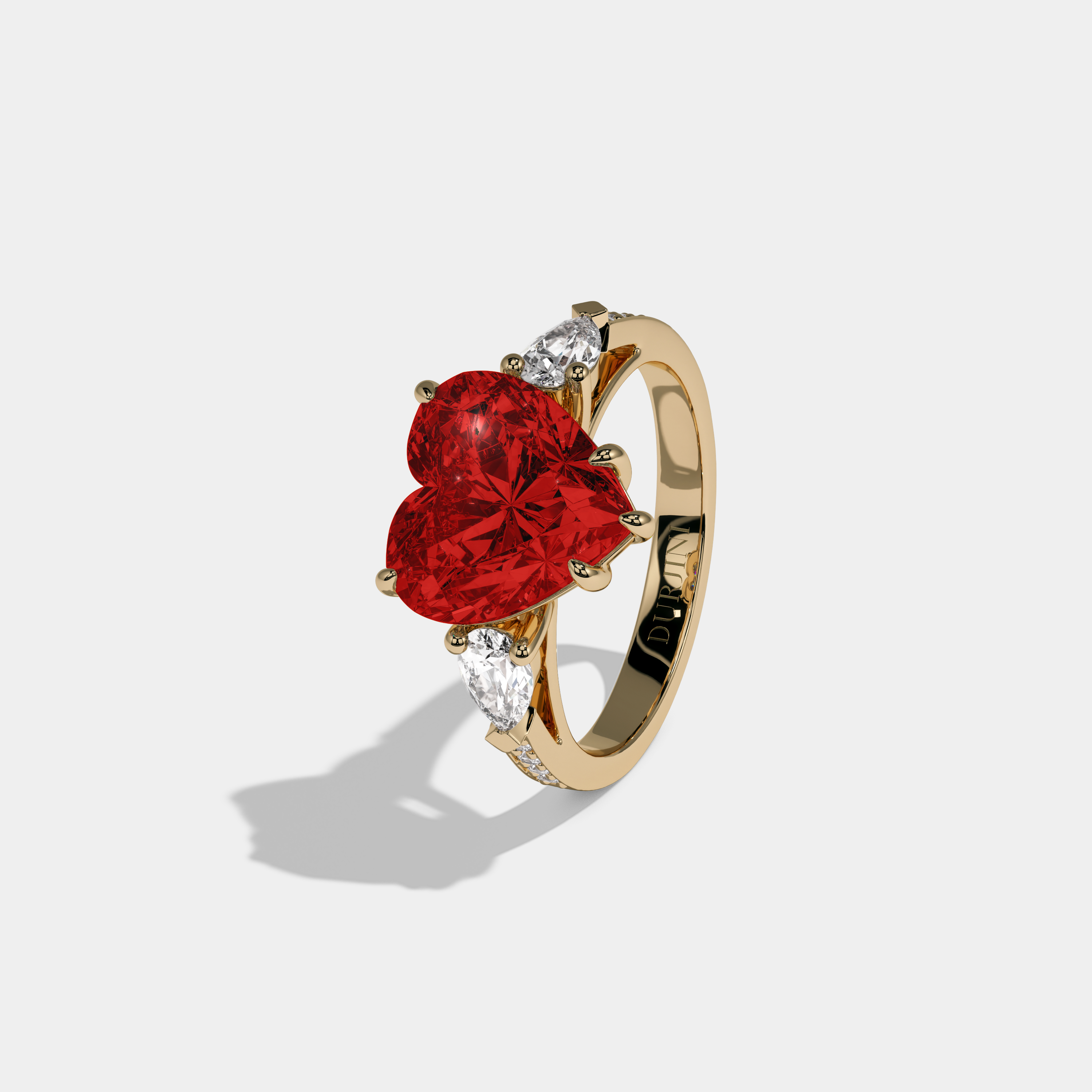 Eleanor Fancy Red Heart Brilliant Cut Diamond Band With Pear Sides Engagement Ring 7ct 18K Yellow Gol