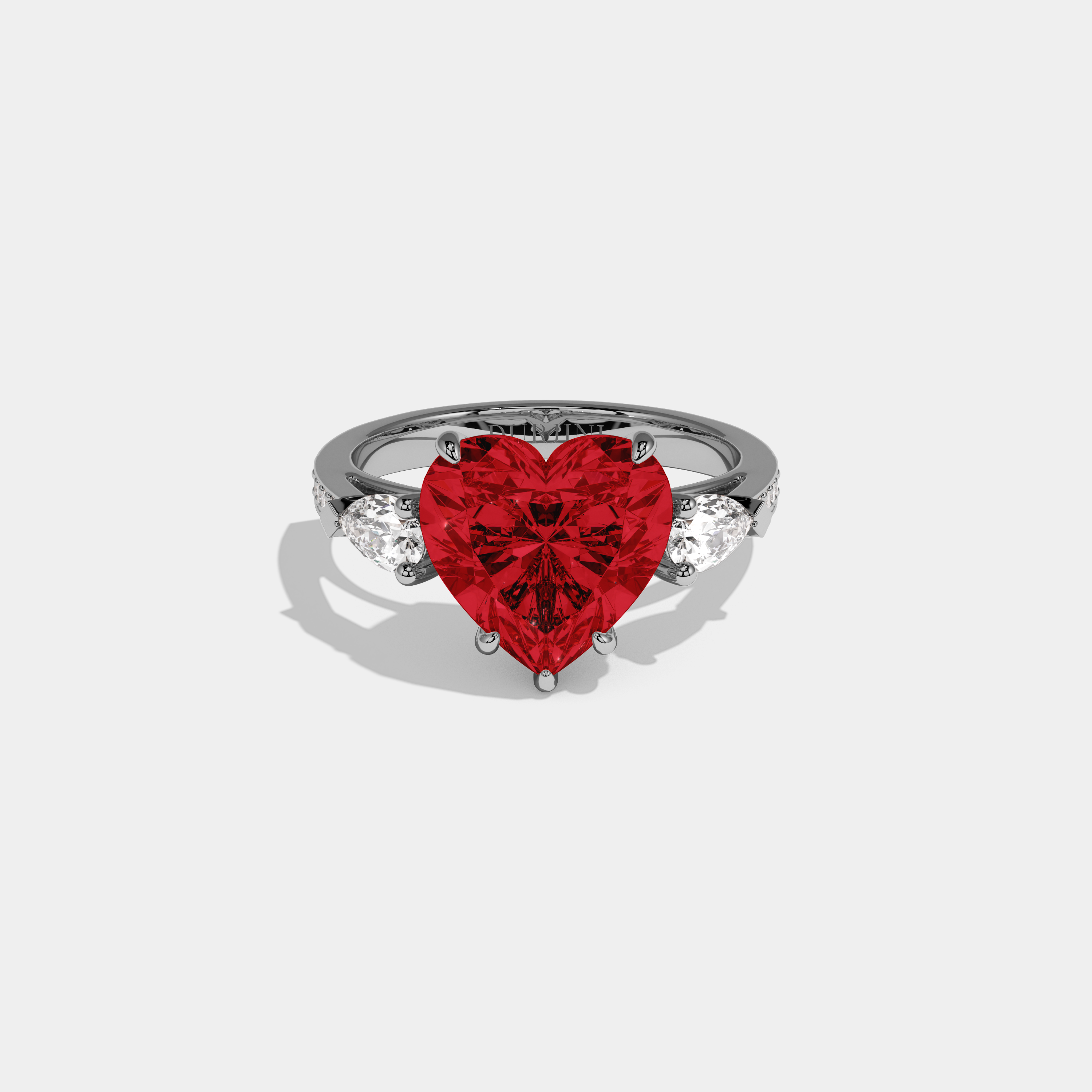 Anne Fancy Red Heart Brilliant Cut Diamond Band With Pear Sides Engagement Ring 7ct 18K White Gold