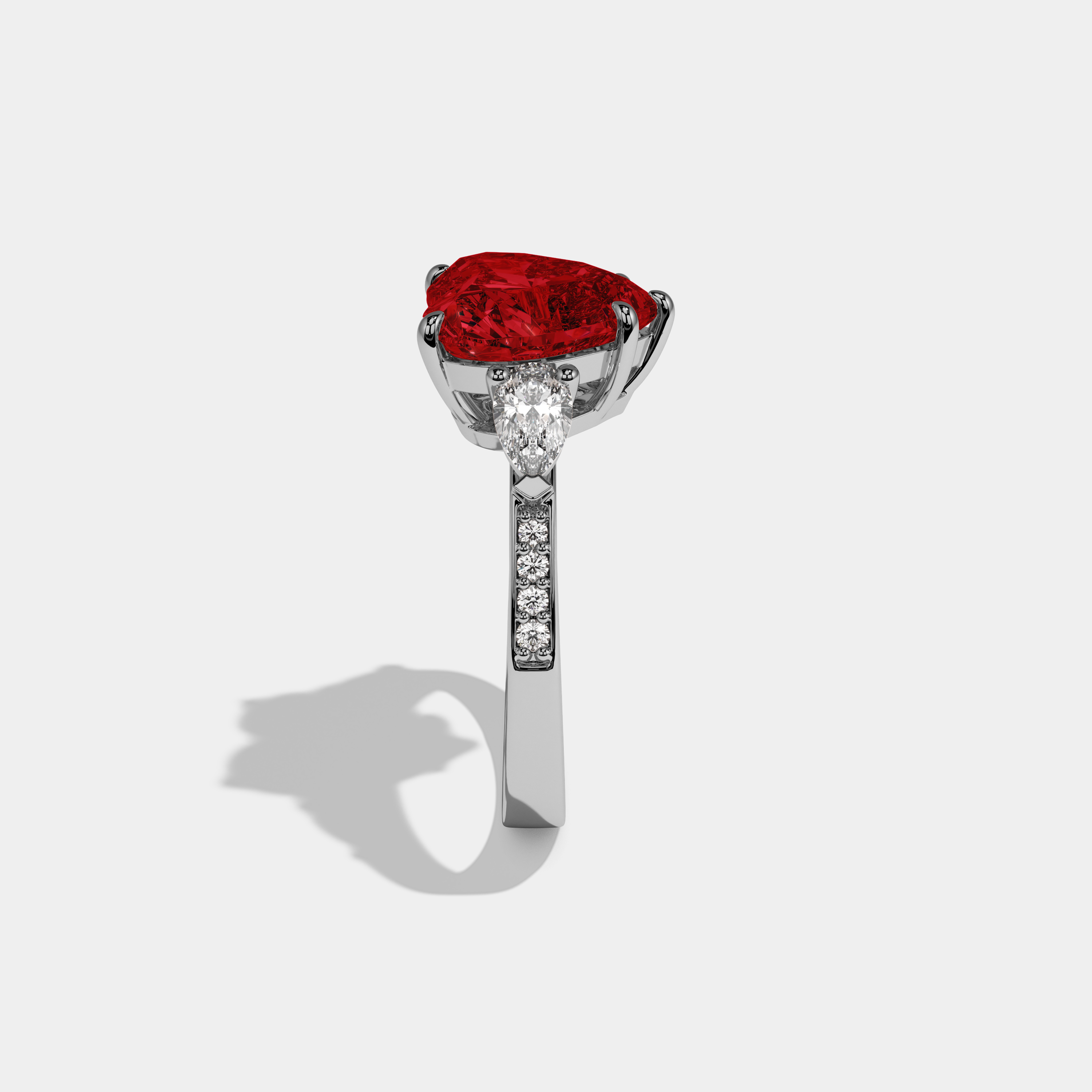Anne Fancy Red Heart Brilliant Cut Diamond Band With Pear Sides Engagement Ring 7ct 18K White Gold