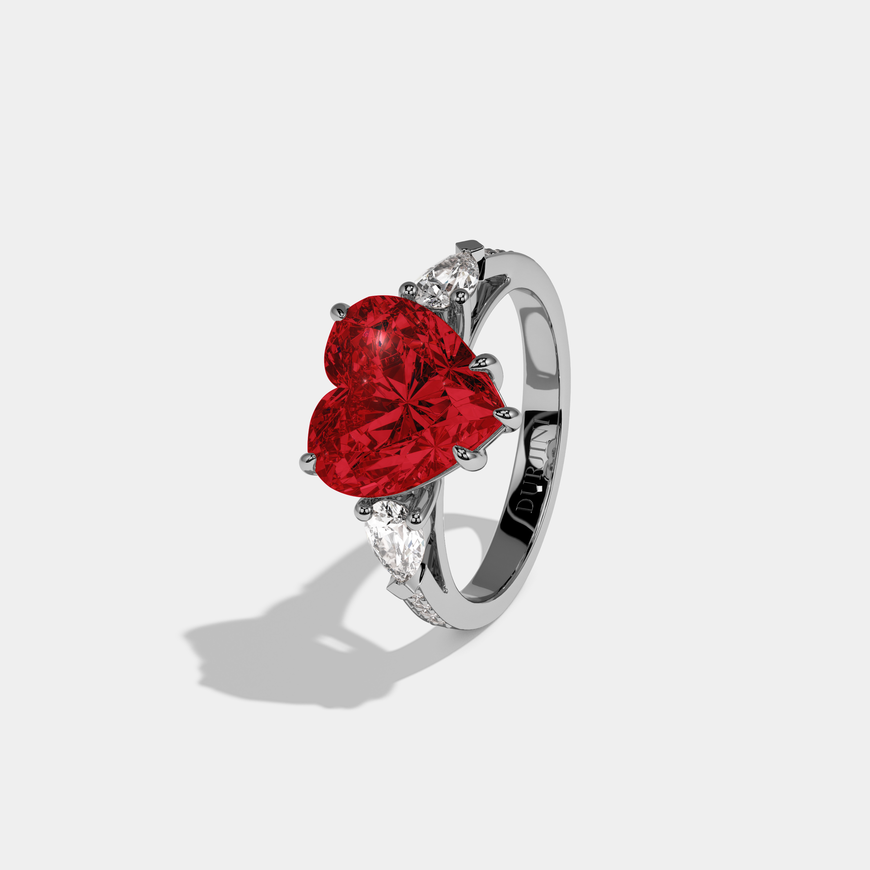 Anne Fancy Red Heart Brilliant Cut Diamond Band With Pear Sides Engagement Ring 7ct 18K White Gold