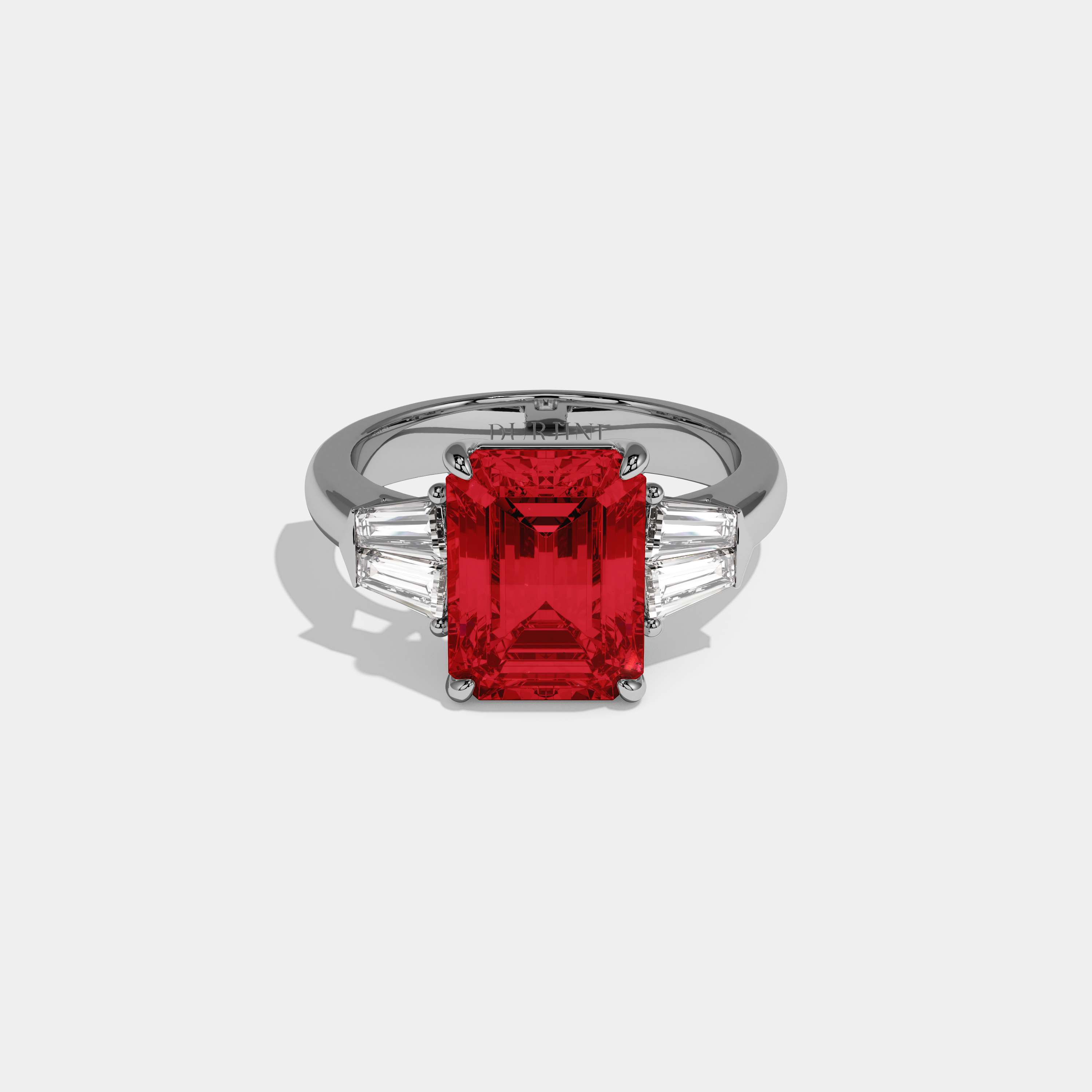 Anne Fancy Red Emerald Cut Diamond Plain Band With Baguette Sides Engagement Ring 6ct 18K White Gold