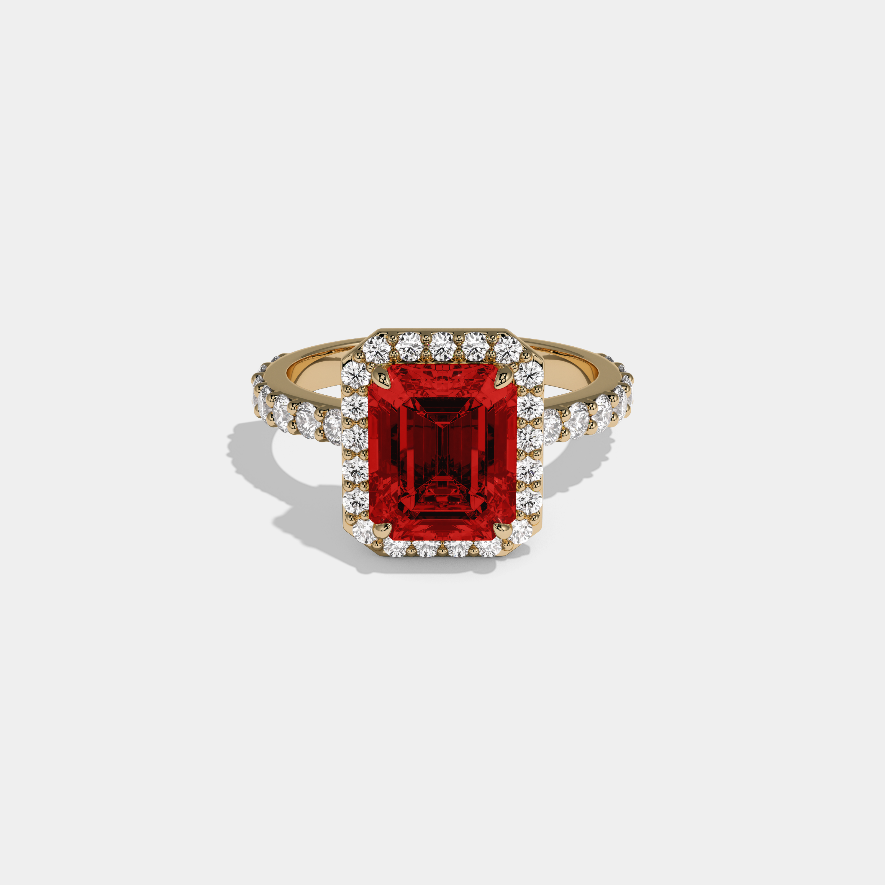 Elowen Fancy Red Emerald Cut Diamond Band Engagement Ring 6ct 18K Yellow Gold