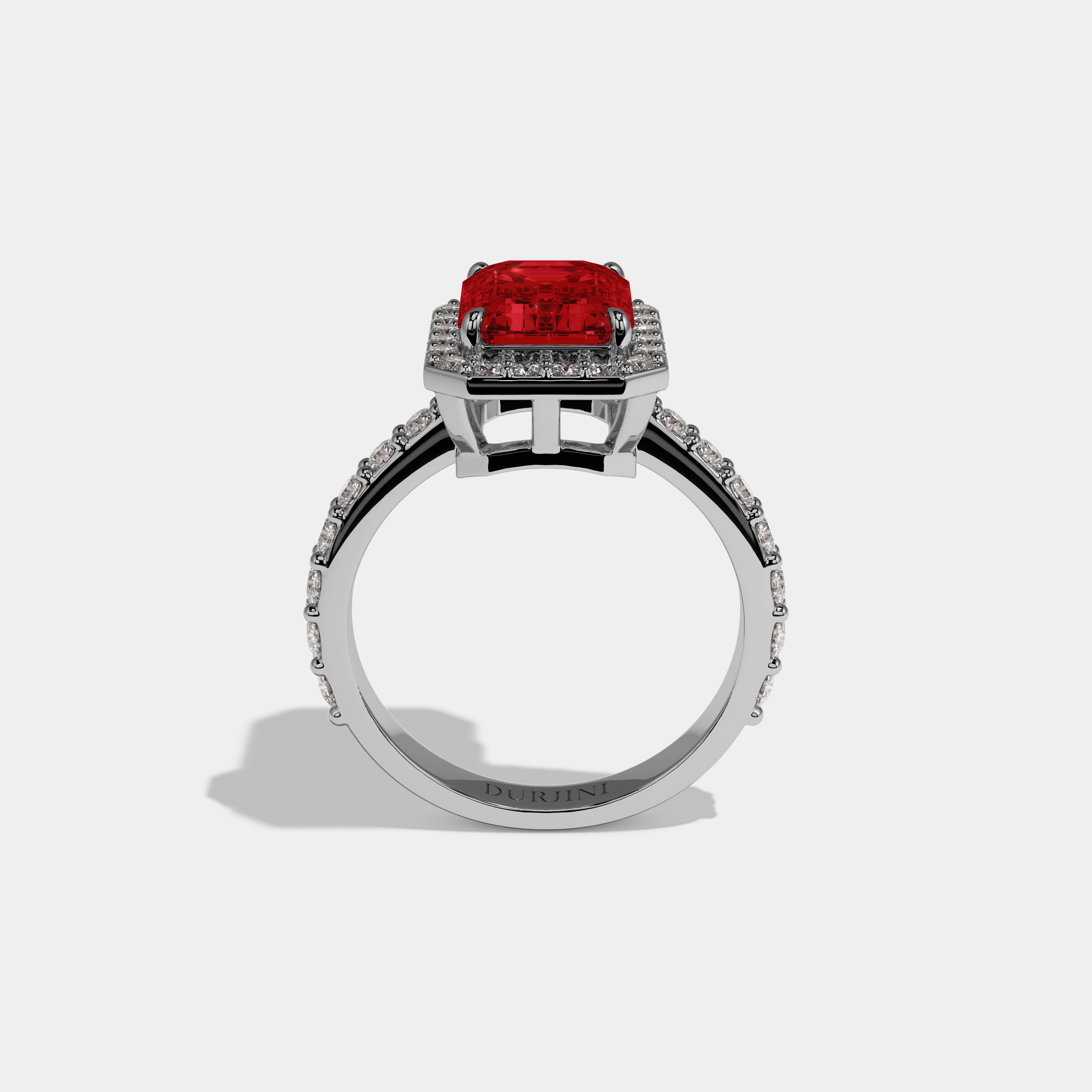 Christabel Fancy Red Emerald Cut Diamond Band Engagement Ring 6ct 18K White Gold