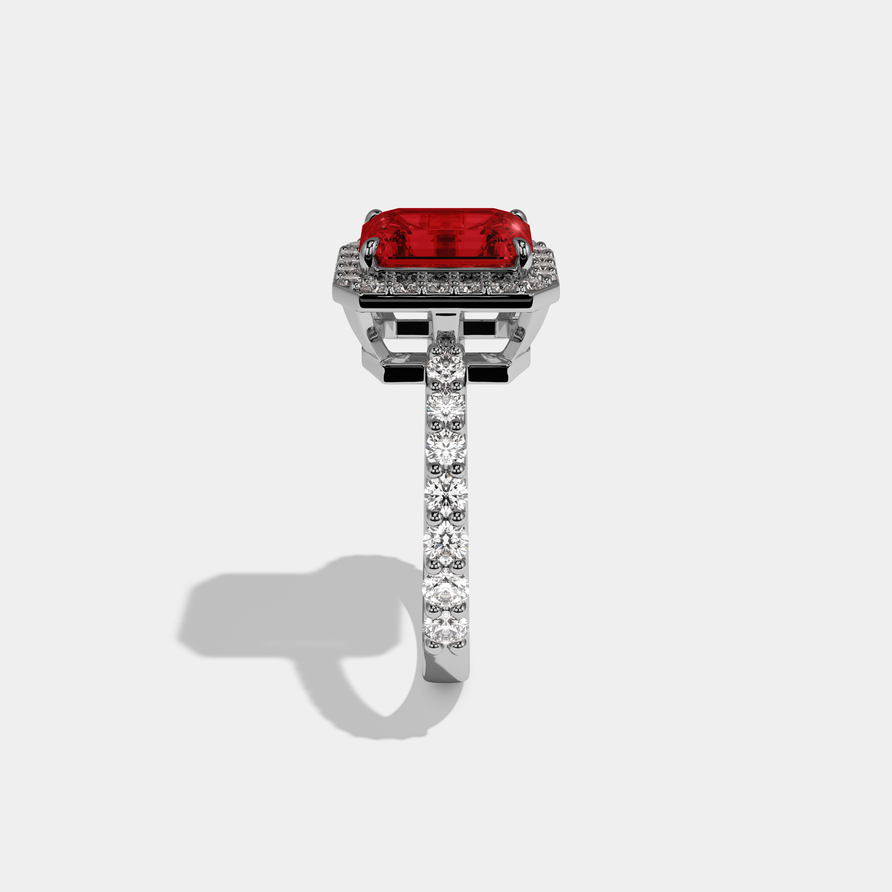 Christabel Fancy Red Emerald Cut Diamond Band Engagement Ring 6ct 18K White Gold