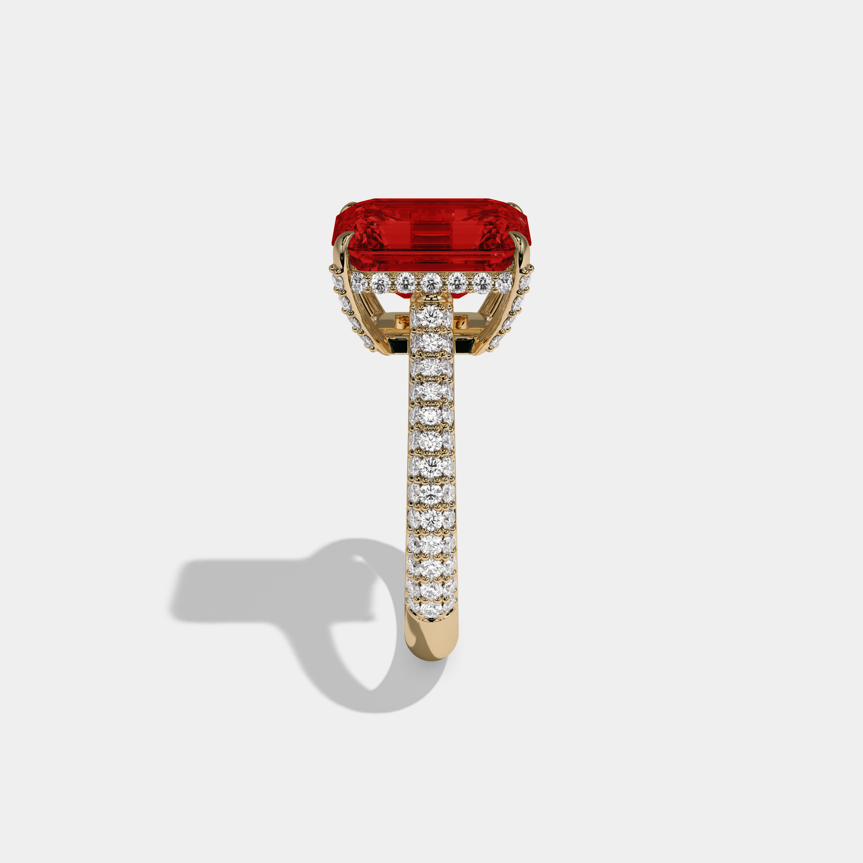 Eleanor Fancy Red Emerald Cut Diamond Band Engagement Ring 6ct 18K Yellow Gold