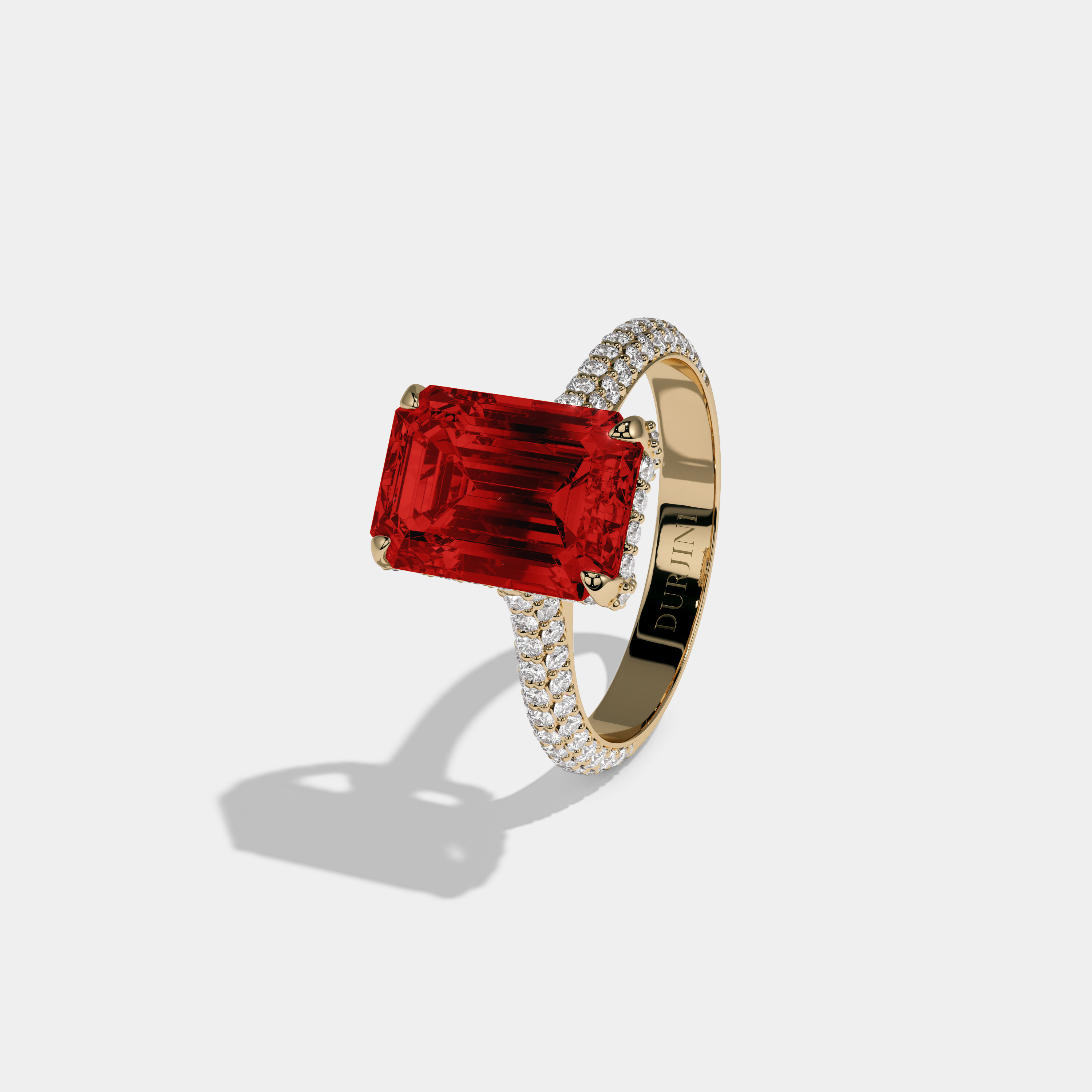 Eleanor Fancy Red Emerald Cut Diamond Band Engagement Ring 6ct 18K Yellow Gold