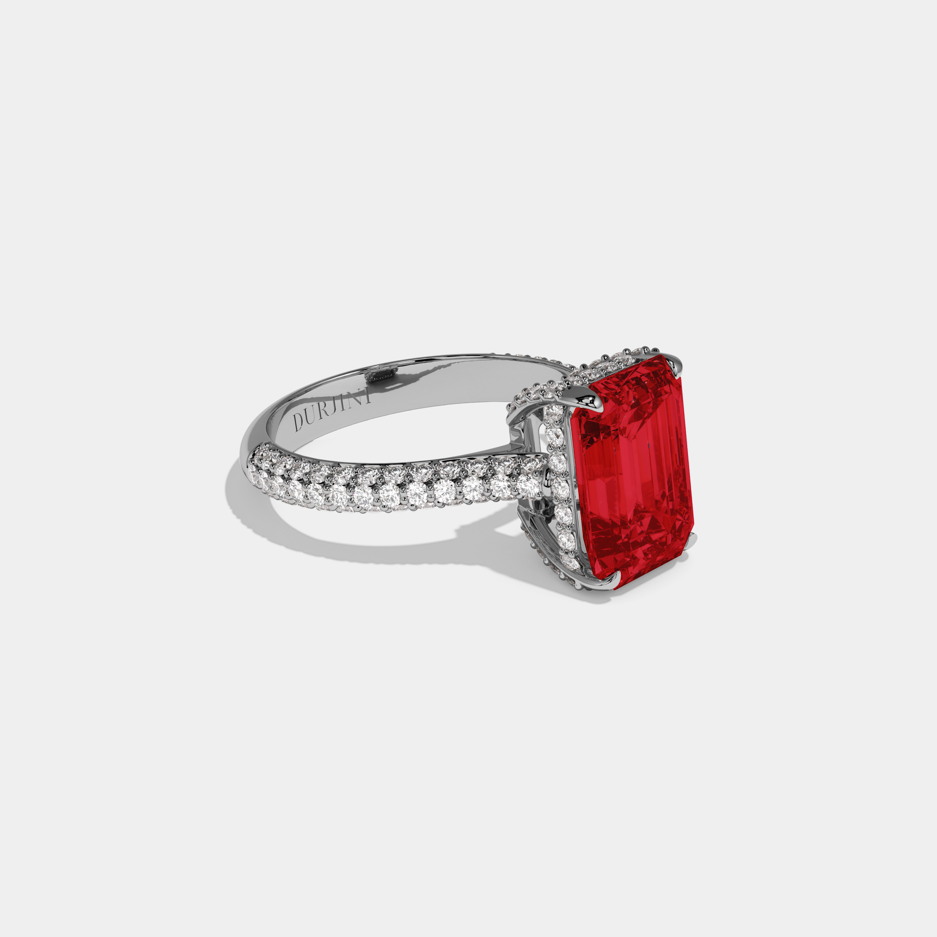 Amelia Fancy Red Emerald Cut Diamond Band Engagement Ring 6ct 18K White Gold