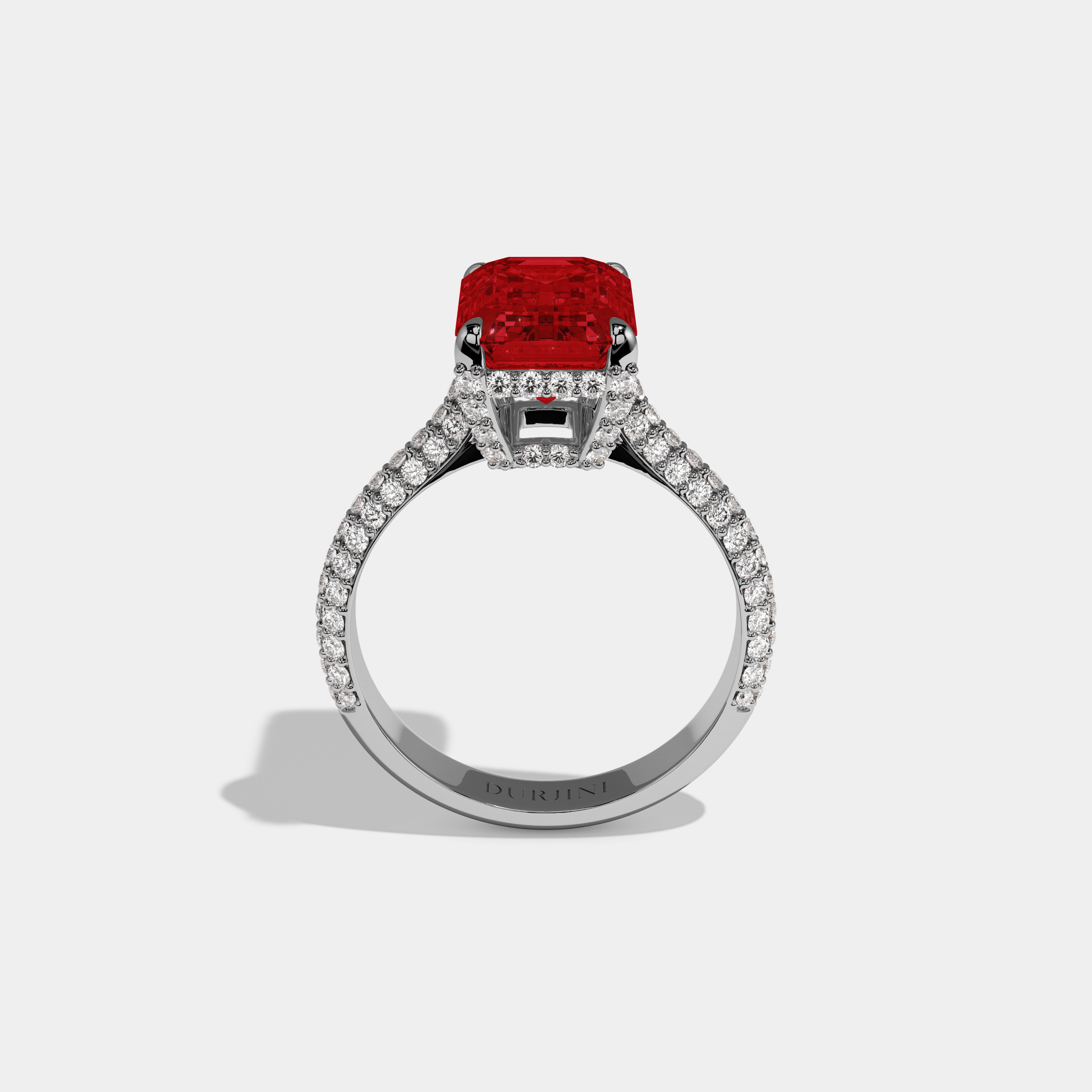 Amelia Fancy Red Emerald Cut Diamond Band Engagement Ring 6ct 18K White Gold