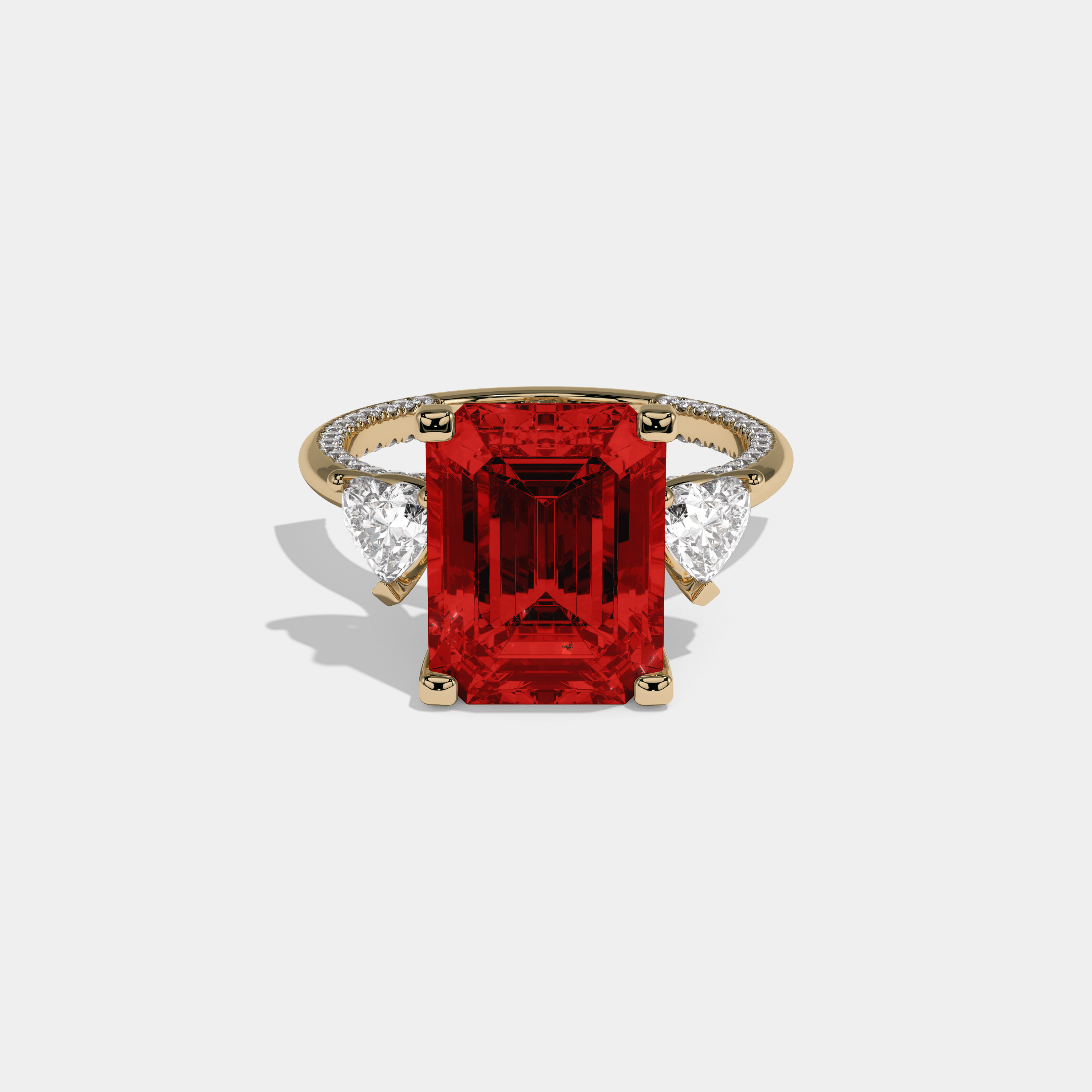 Eleanor Fancy Red Emerald Cut Diamond Hidden Band Engagement Ring 6ct 18K Yellow Gold